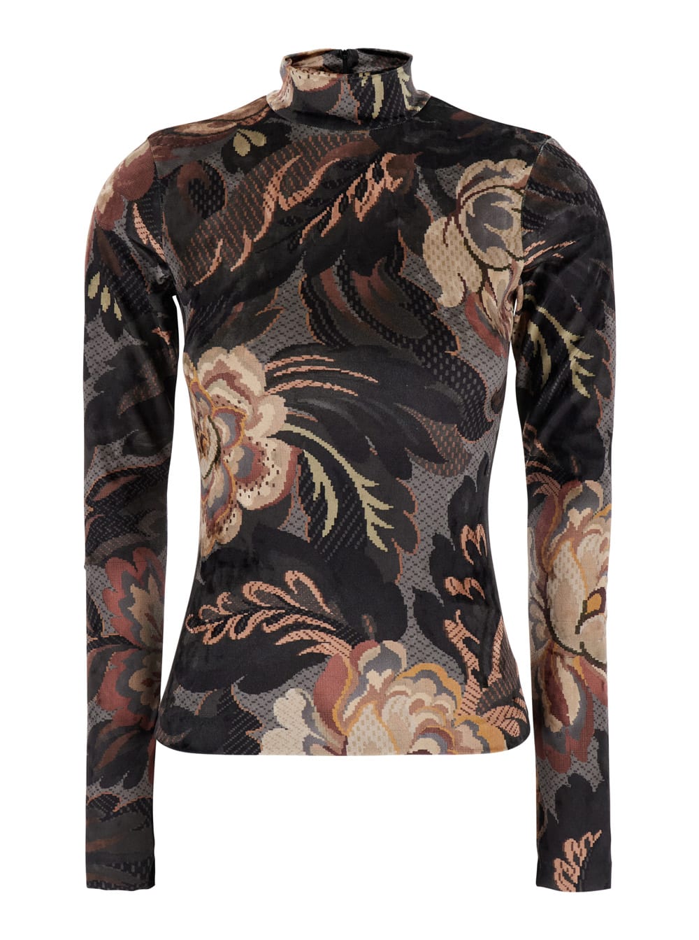 Shop Etro Multicolor Long Sleeve Top With Jacquard Motif In Stretch Fabric Woman