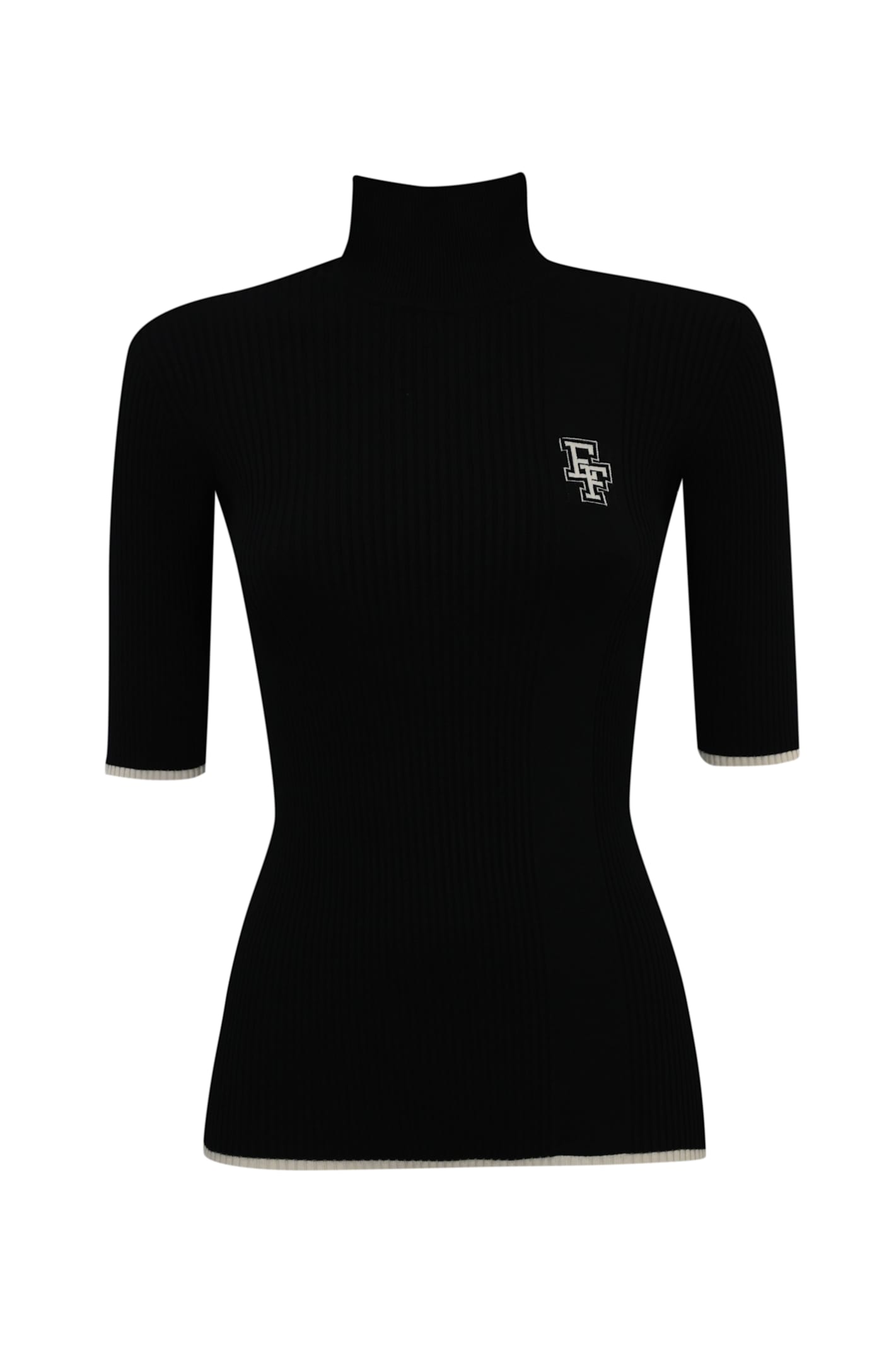 Shop Elisabetta Franchi Viscose Knit Turtleneck With College Logo In Nero/burro