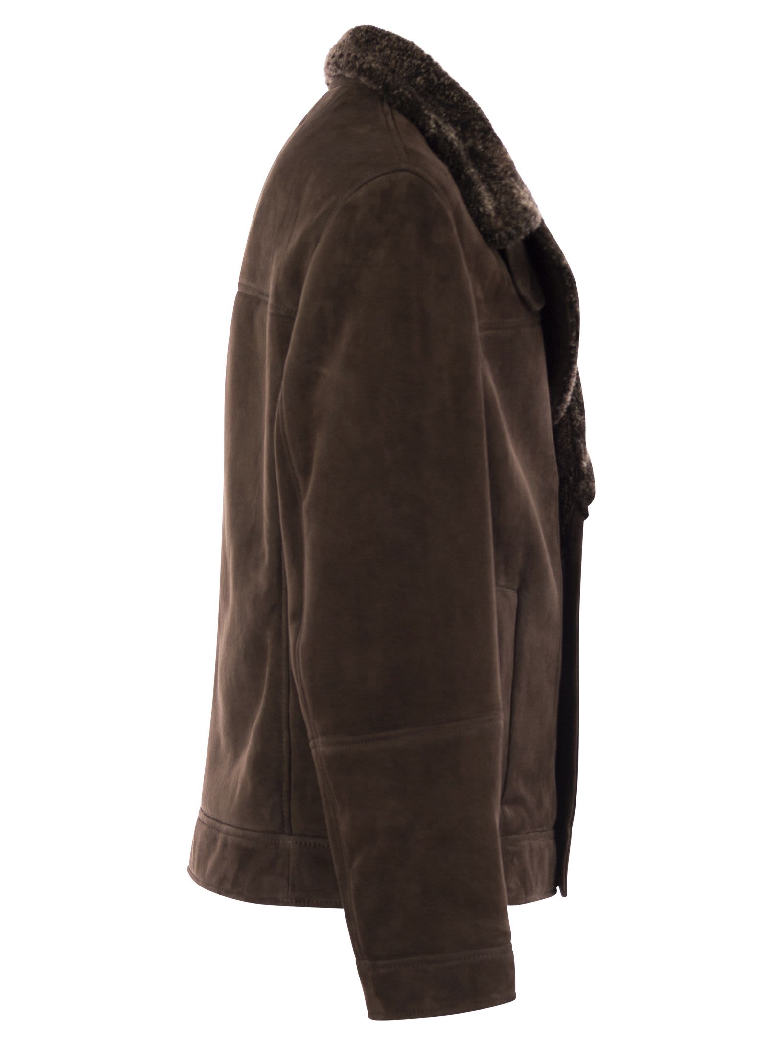 Shop Brunello Cucinelli Double-breasted Shearling Outerwear In Brown