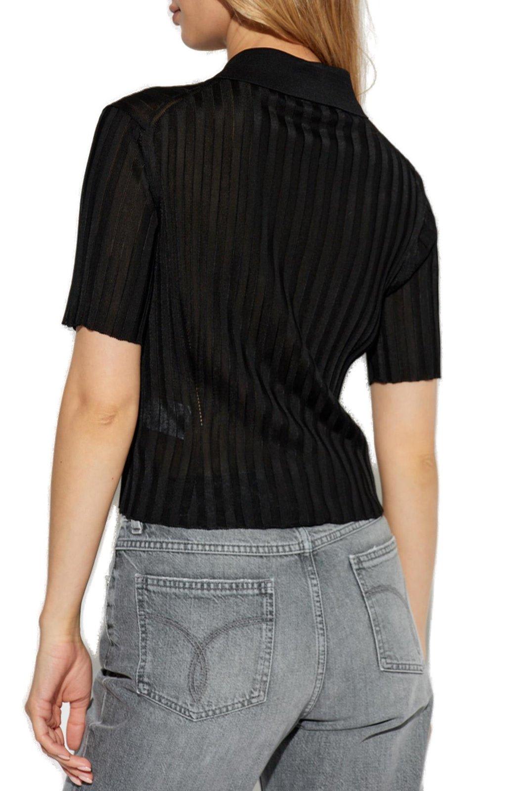 Versace Short-sleeved Button-up Knitted Shirt In Nero