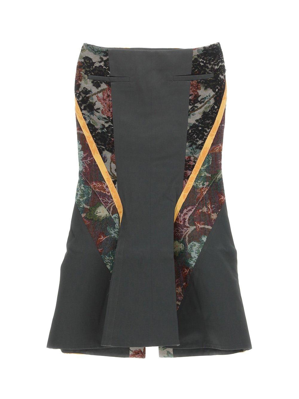 Shop Marine Serre Regenerated Floral Tapestries Panelled Flared Skirt In Grey