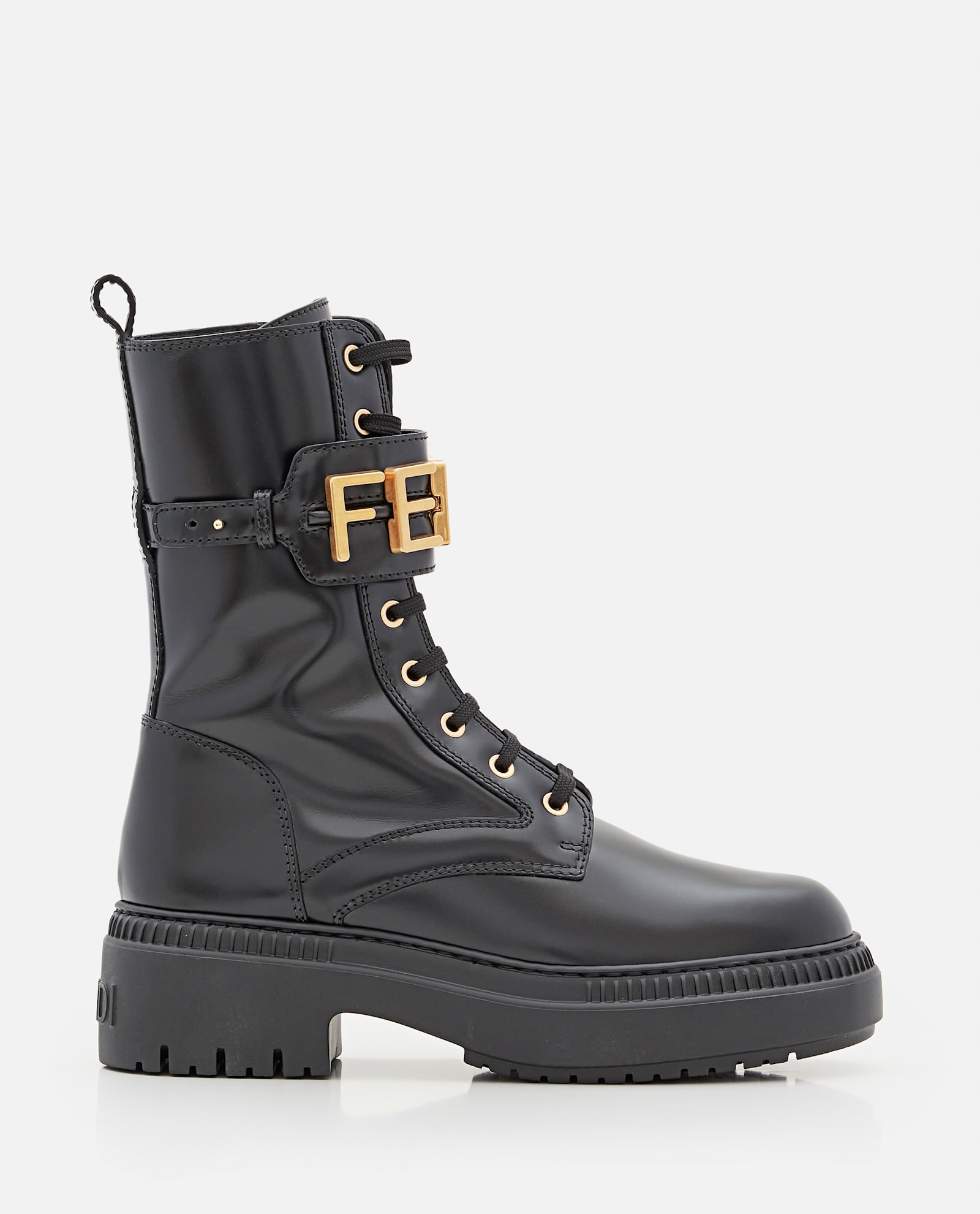 Leather Combat Boots With Golden Logo