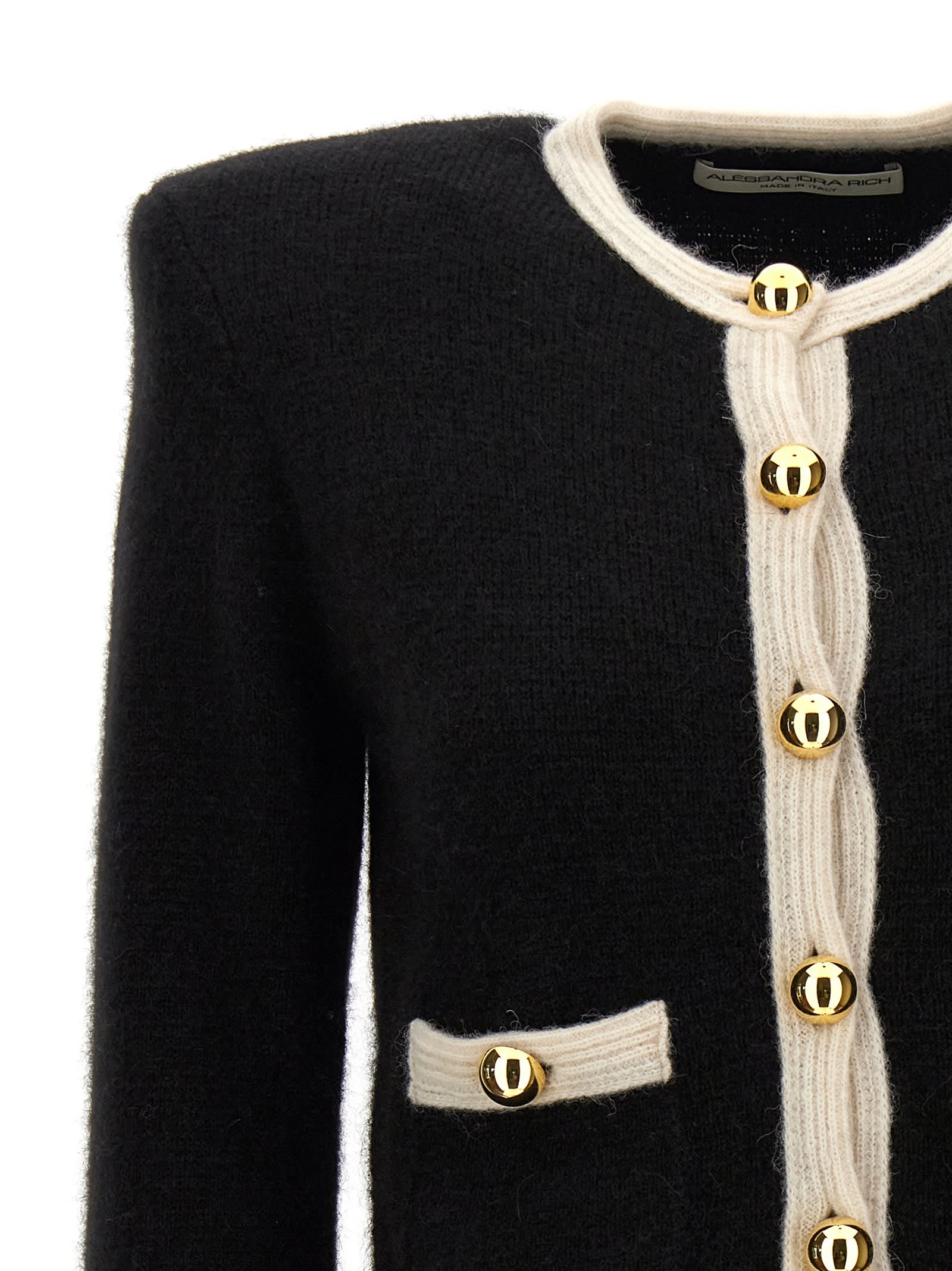 Alessandra Rich Alpaca Cropped Cardigan In Black
