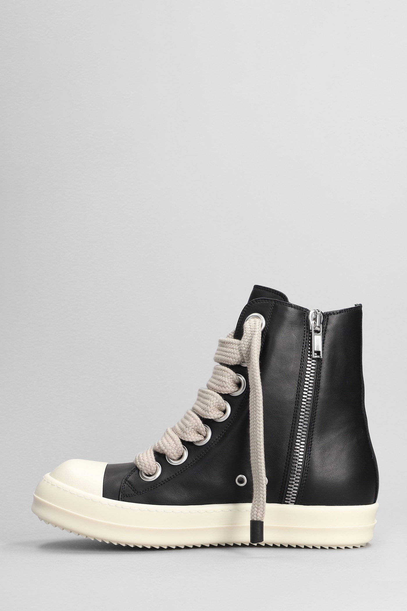 Shop Rick Owens Jumbolaced Sneakers Sneakers In Black Leather In Black/pearl/milk/milk