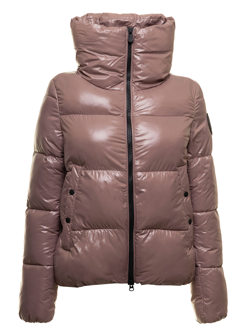Isla Pink Down Jacket In Shiny Tech Fabric With Maxi Collar Save The Duck Woman