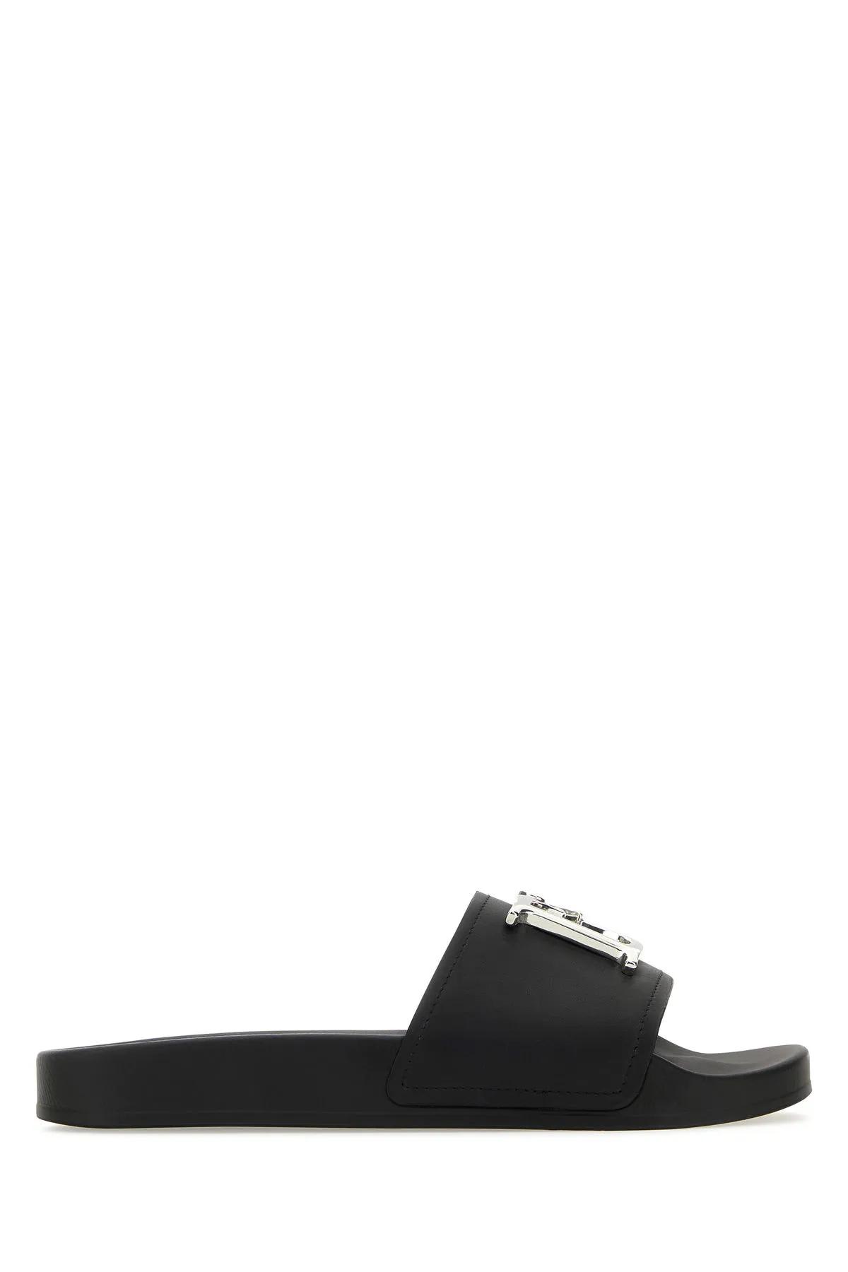 Black Leather D2 Statement Slippers