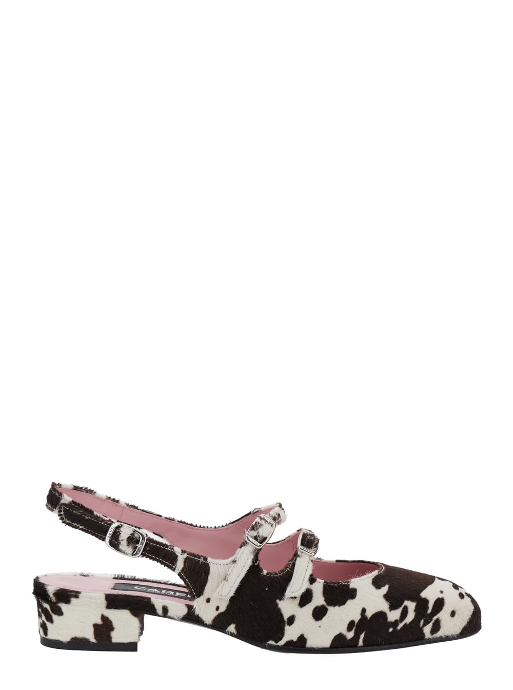 Multicolor peche Slingback Ballet Shoes With Buckle Strap Closure And Cow Print In Leather Woman