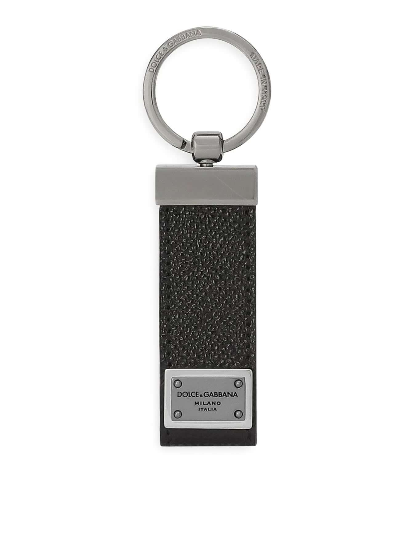 Dolce & Gabbana St.dauphine Leather Key Ring In Black