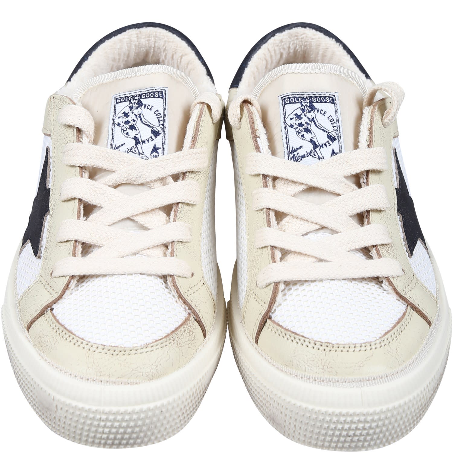 Shop Golden Goose Ivory Sneakers For Kids With Logo