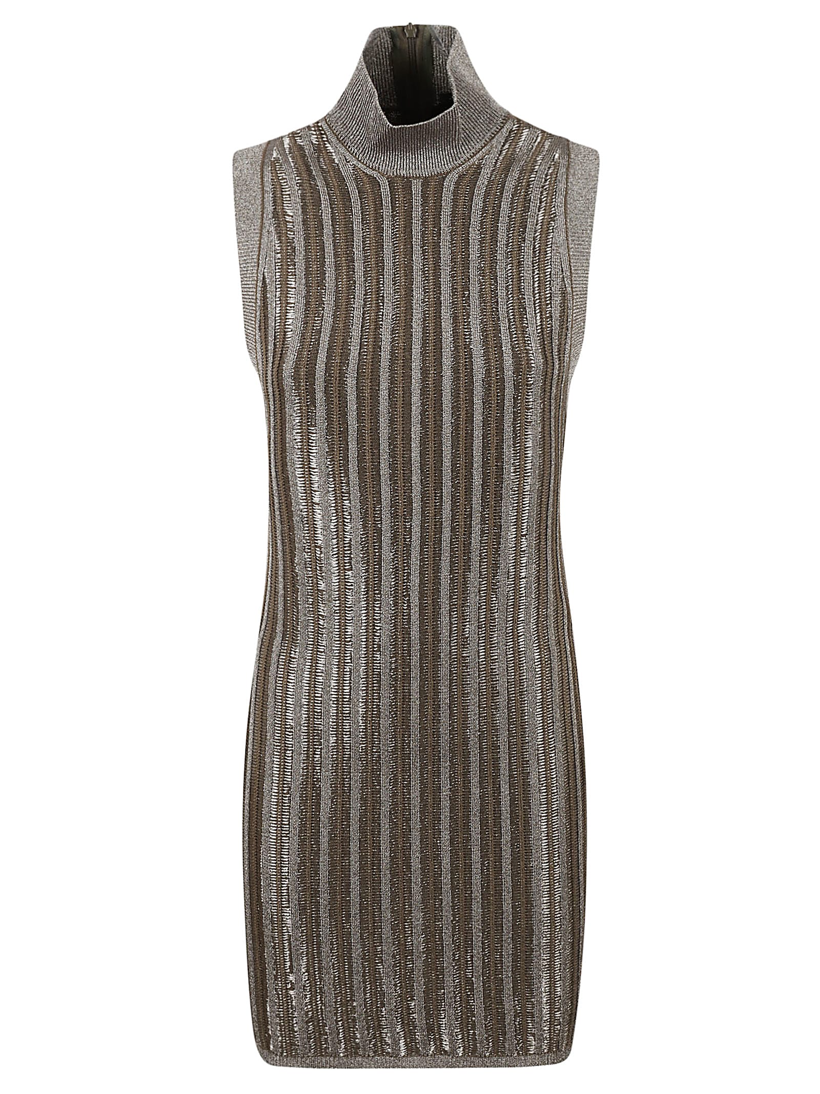 Shop Tom Ford Ribbed Sleeveless Short Dress In Metallic Olive