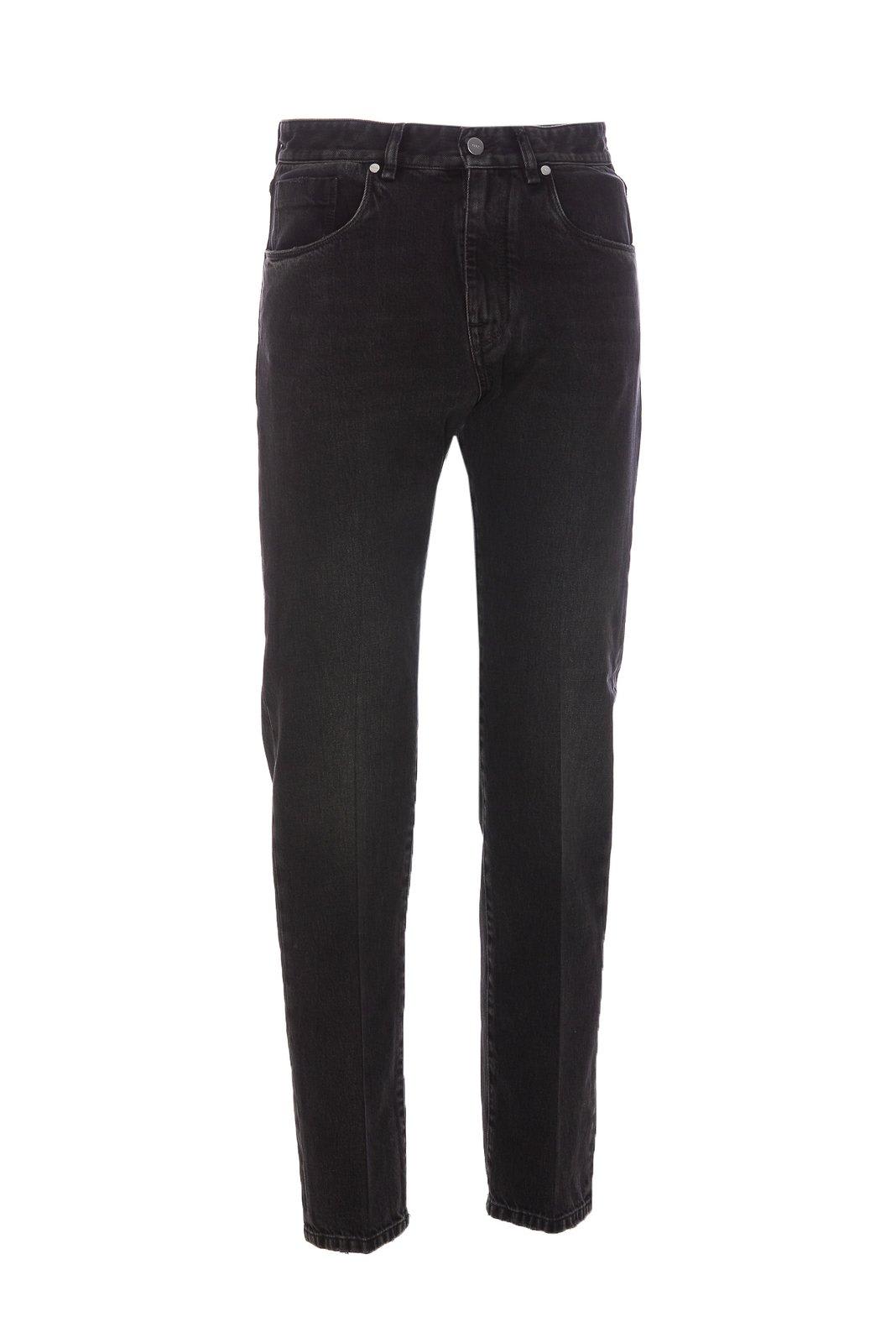 Shop Fendi Logo Patch Straight-leg Jeans In Black