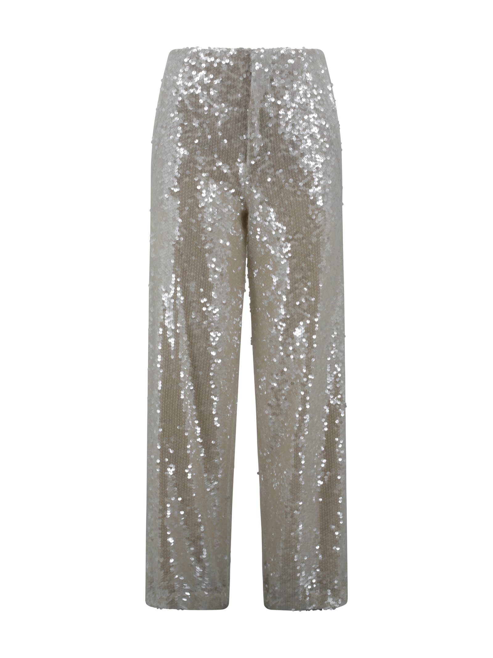 White Wide Leg Pants With All-over Sequins In Acetate Fabric Woman