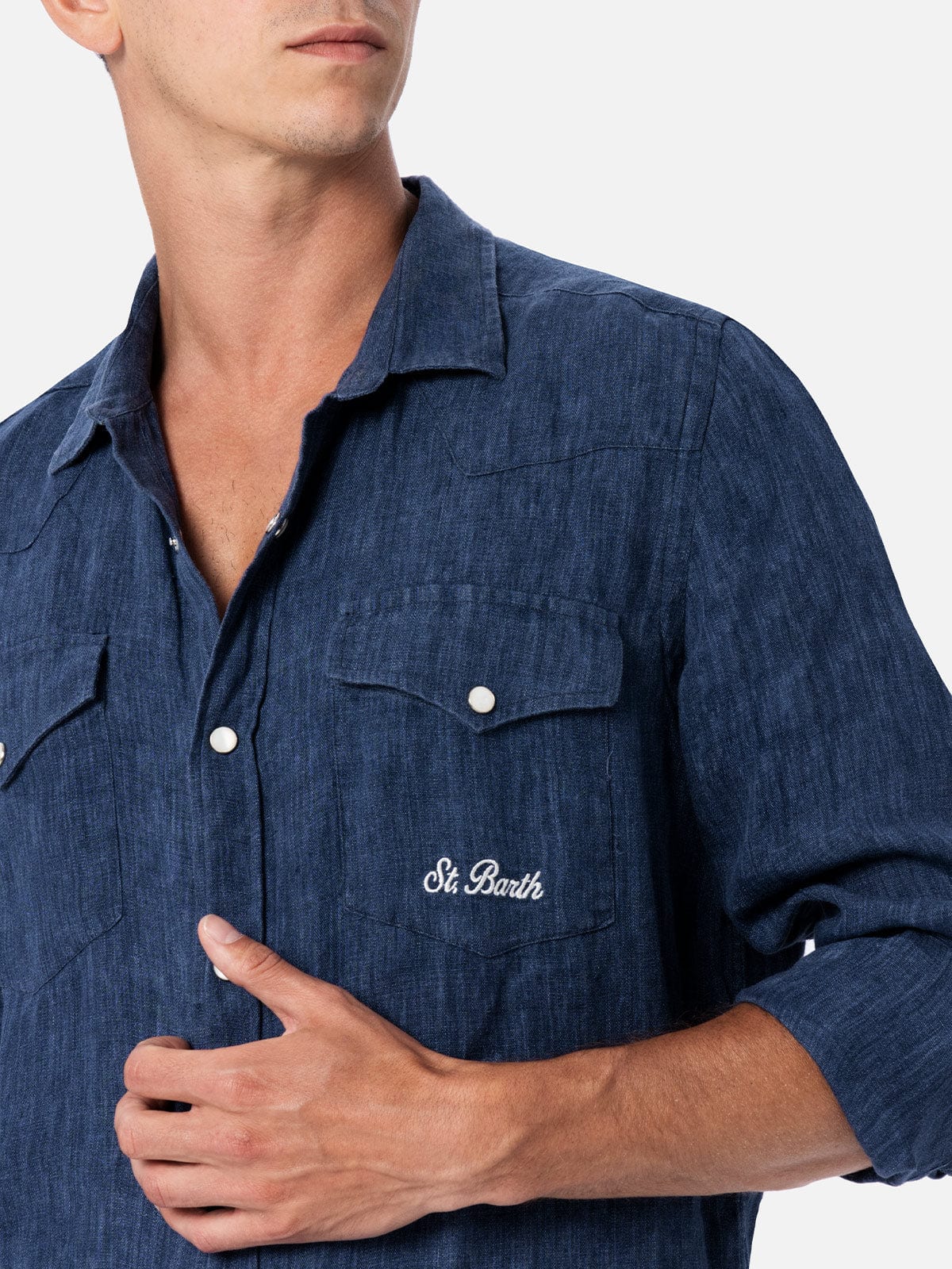 Mc2 Saint Barth Greg Linen Shirt In Blue