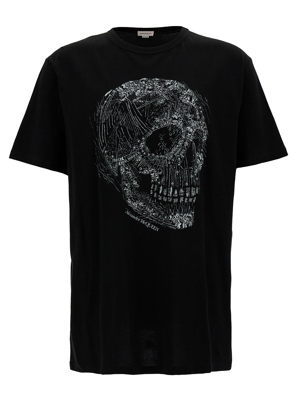 Shop Alexander Mcqueen Black Crewneck T-shirt With Skull Print In Cotton Man