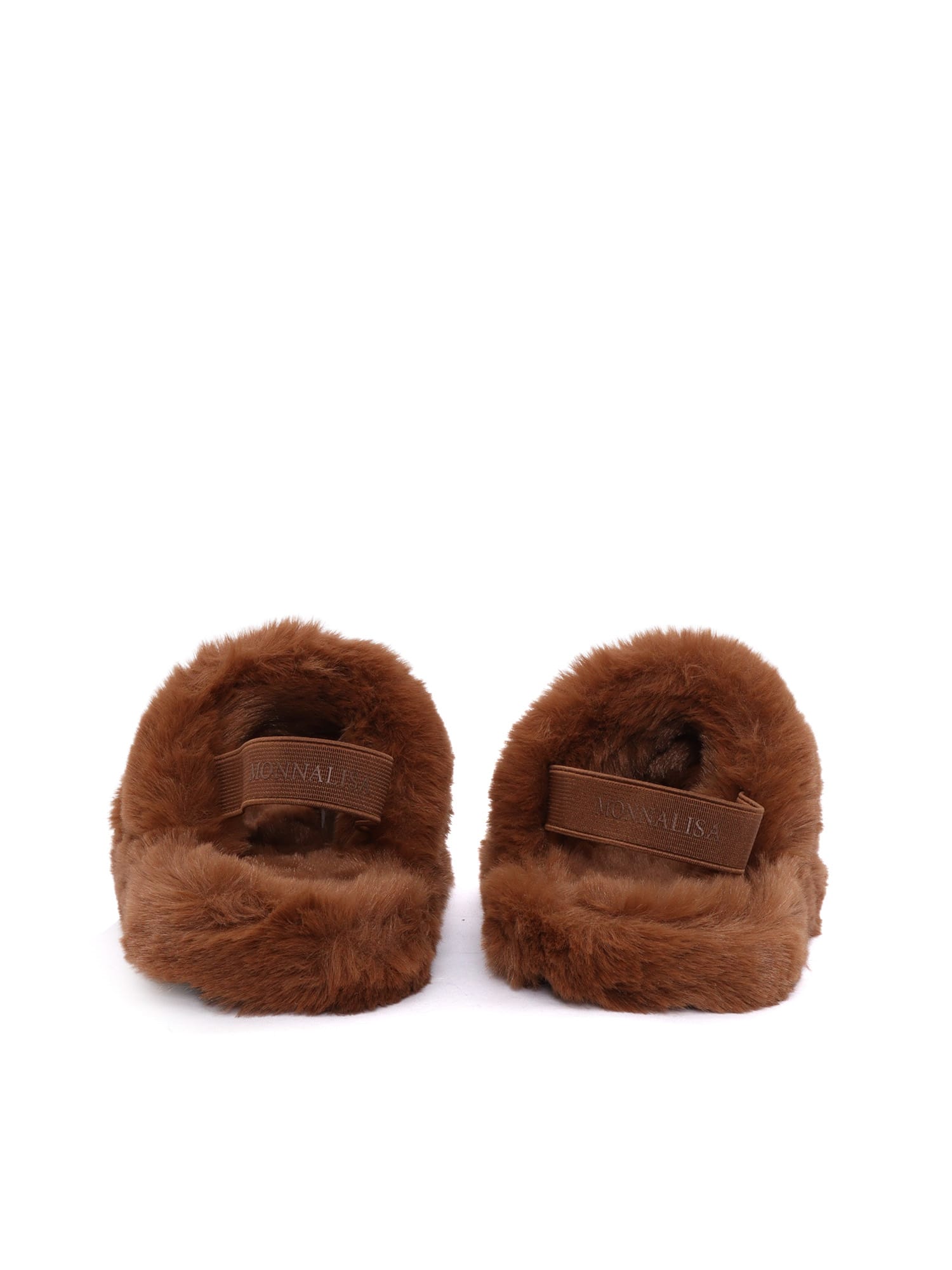 Monnalisa Peluche Slippers In Brown