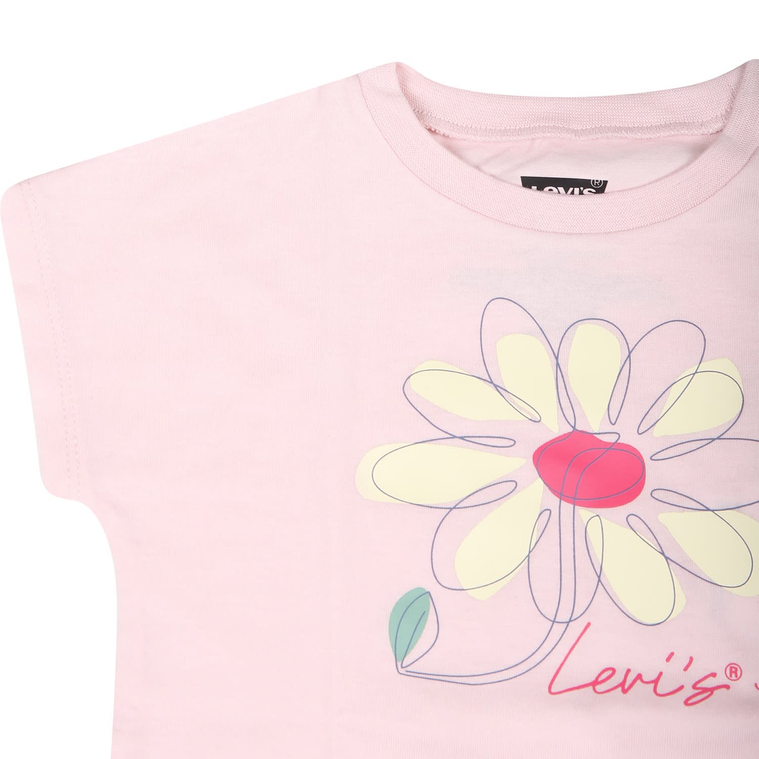 Shop Levi's Pink Suit For Baby Girl With Flower Print In Multicolor