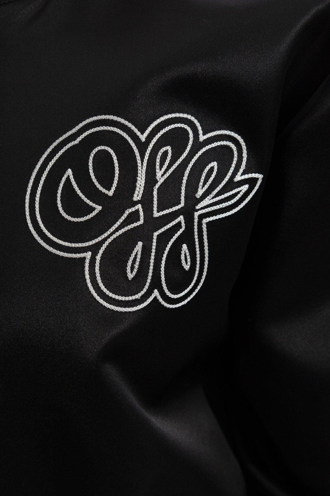 Off-white Logo Printed Varsity Jacket In Black White