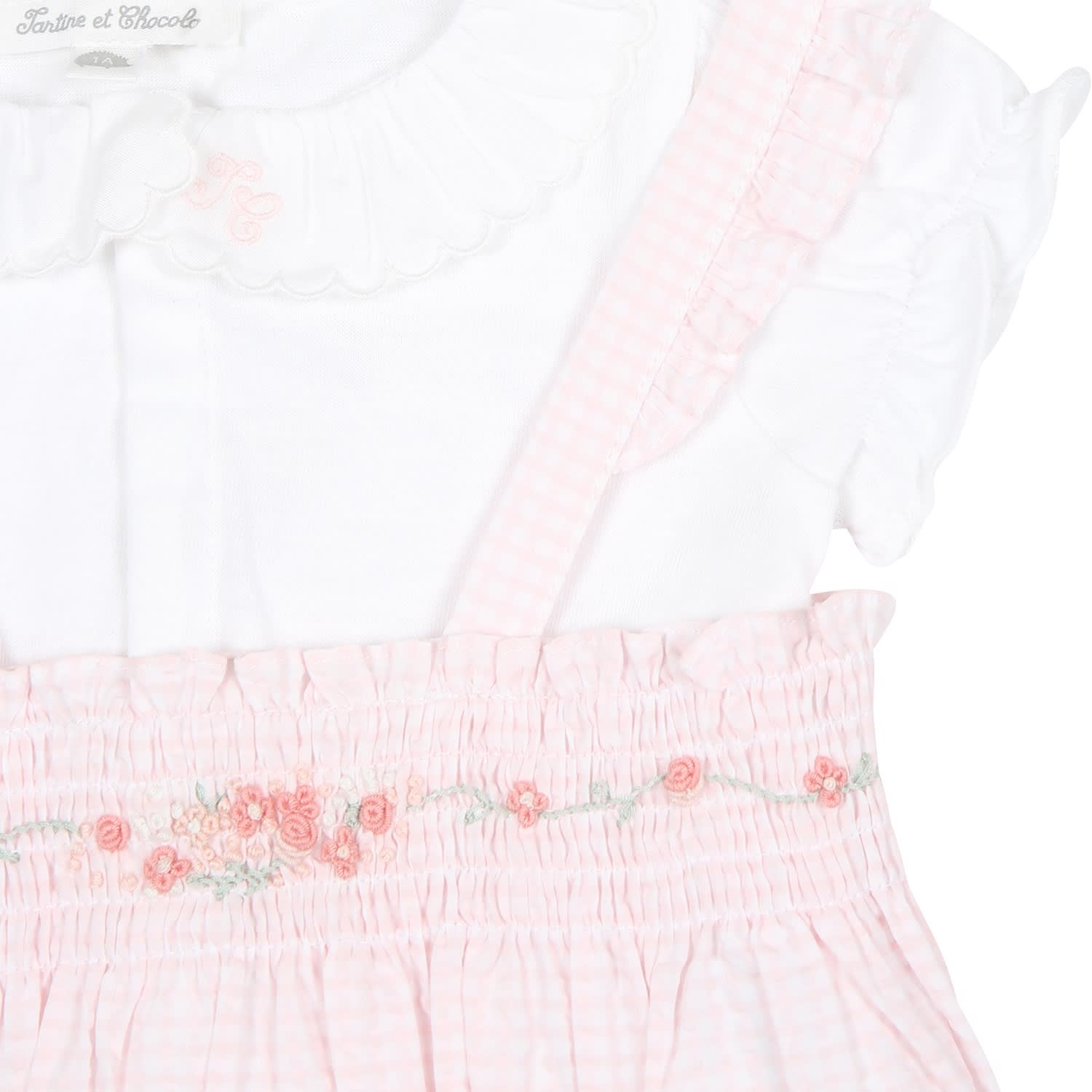 Shop Tartine Et Chocolat Pink Dungarees For Baby Girl With Liberty Fabric