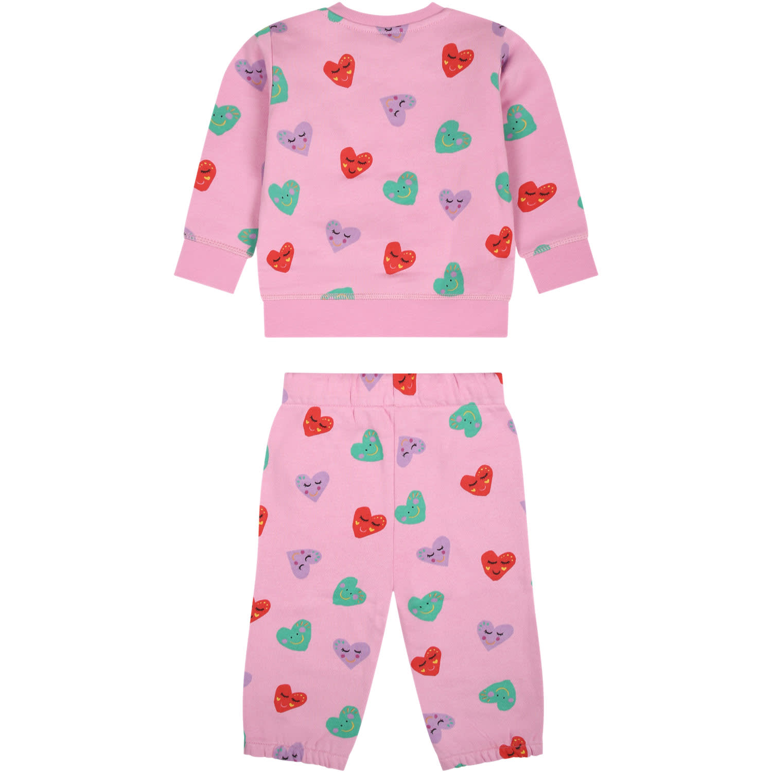 Shop Stella Mccartney Pink Set For Baby Girl With All-over Multicolor Hearts