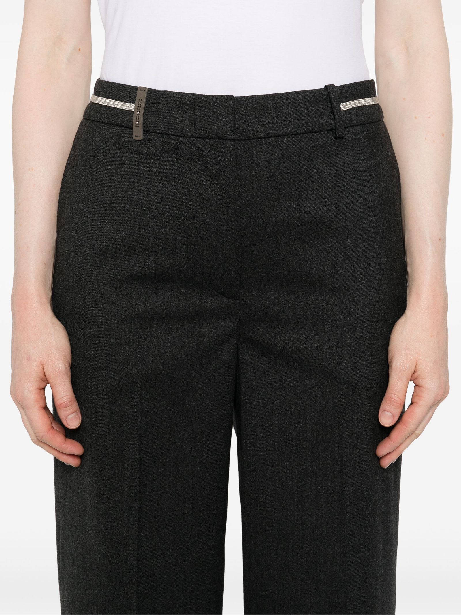 Shop Peserico Dark Grey Wool Blend Flannel Trousers