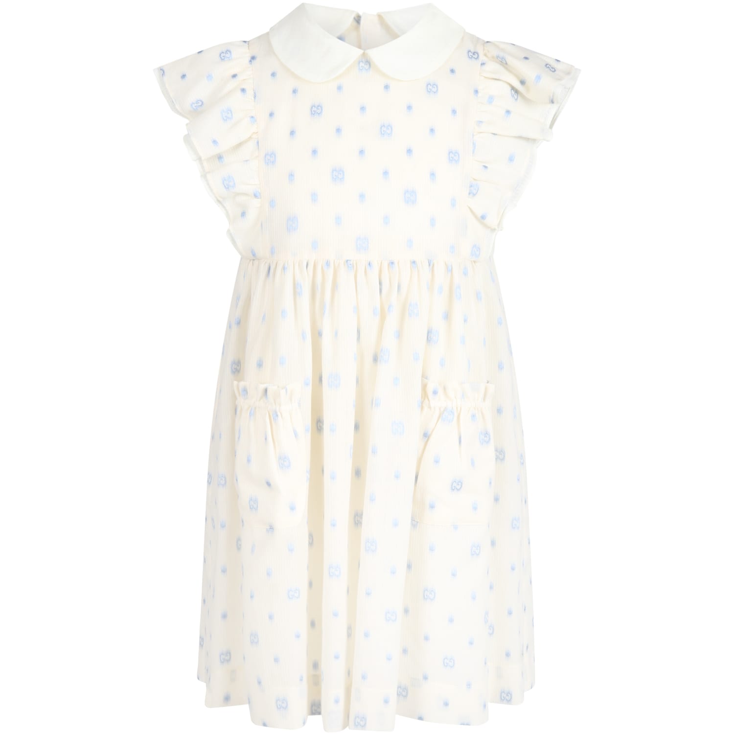 Gucci Ivory Dress For Babygirl With Double Gg
