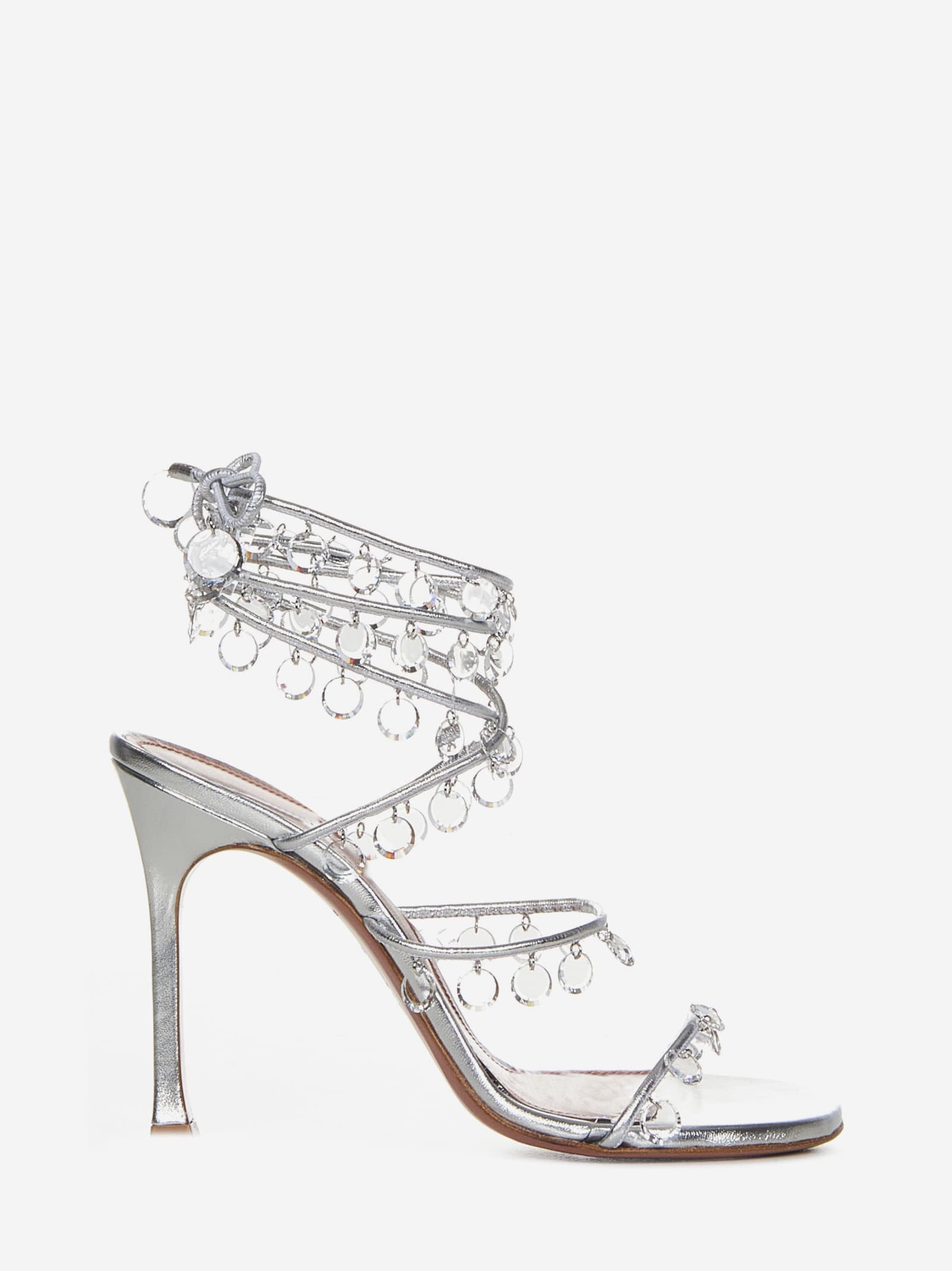 Shop Amina Muaddi Tina Sandals In Silver