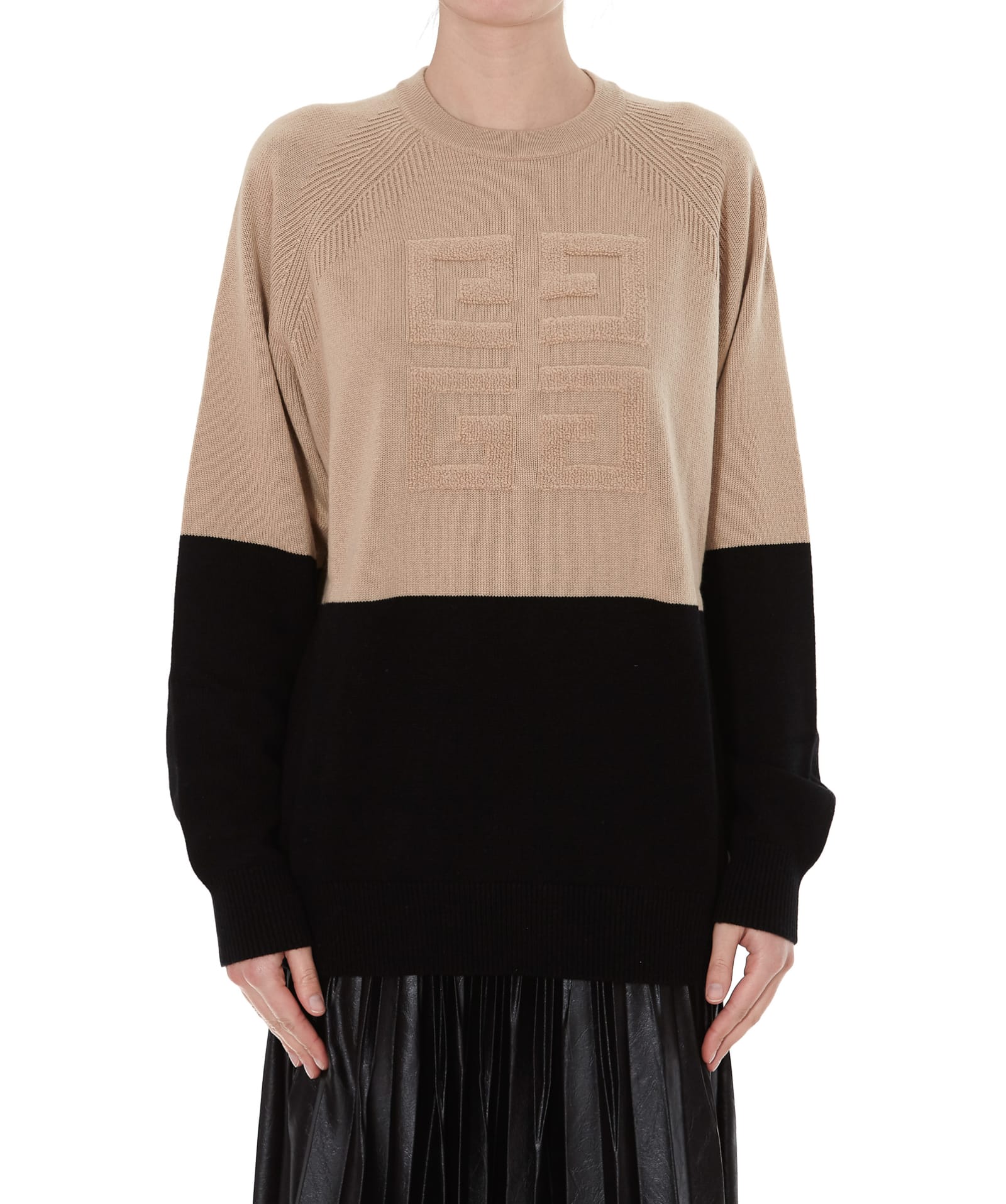 Givenchy 4g Logo Bicolor Cashmere Pullover In Black Beige | ModeSens