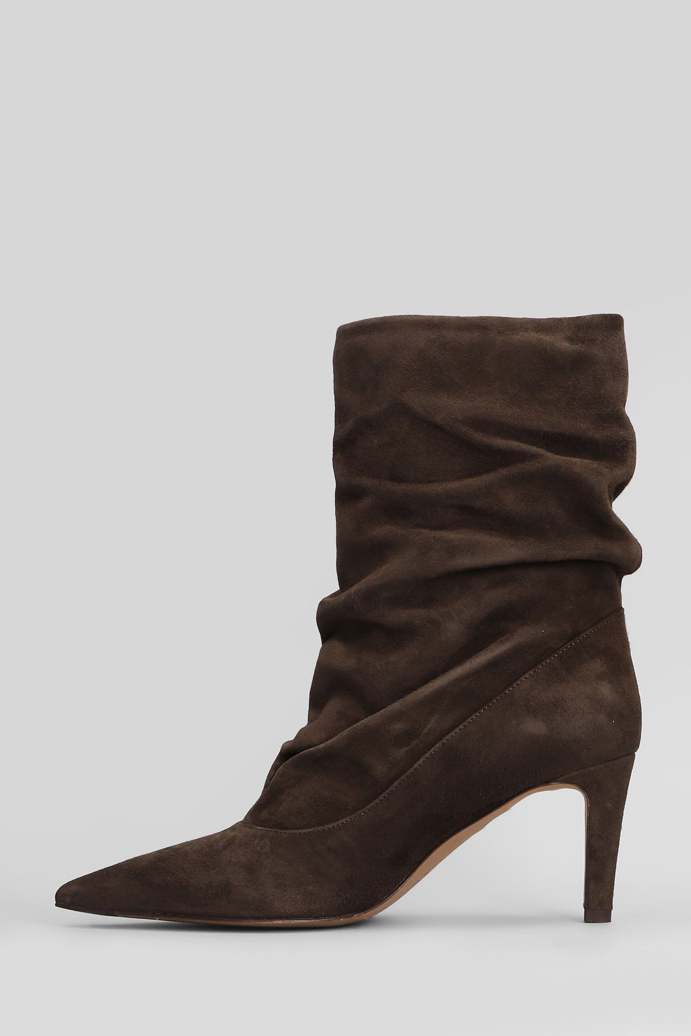 The Seller High Heels Ankle Boots In Dark Brown Suede In Brown