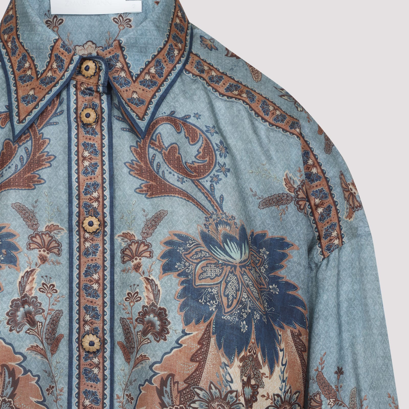 Zimmermann Ascension Manstyle Printed Silk Shirt In Blue