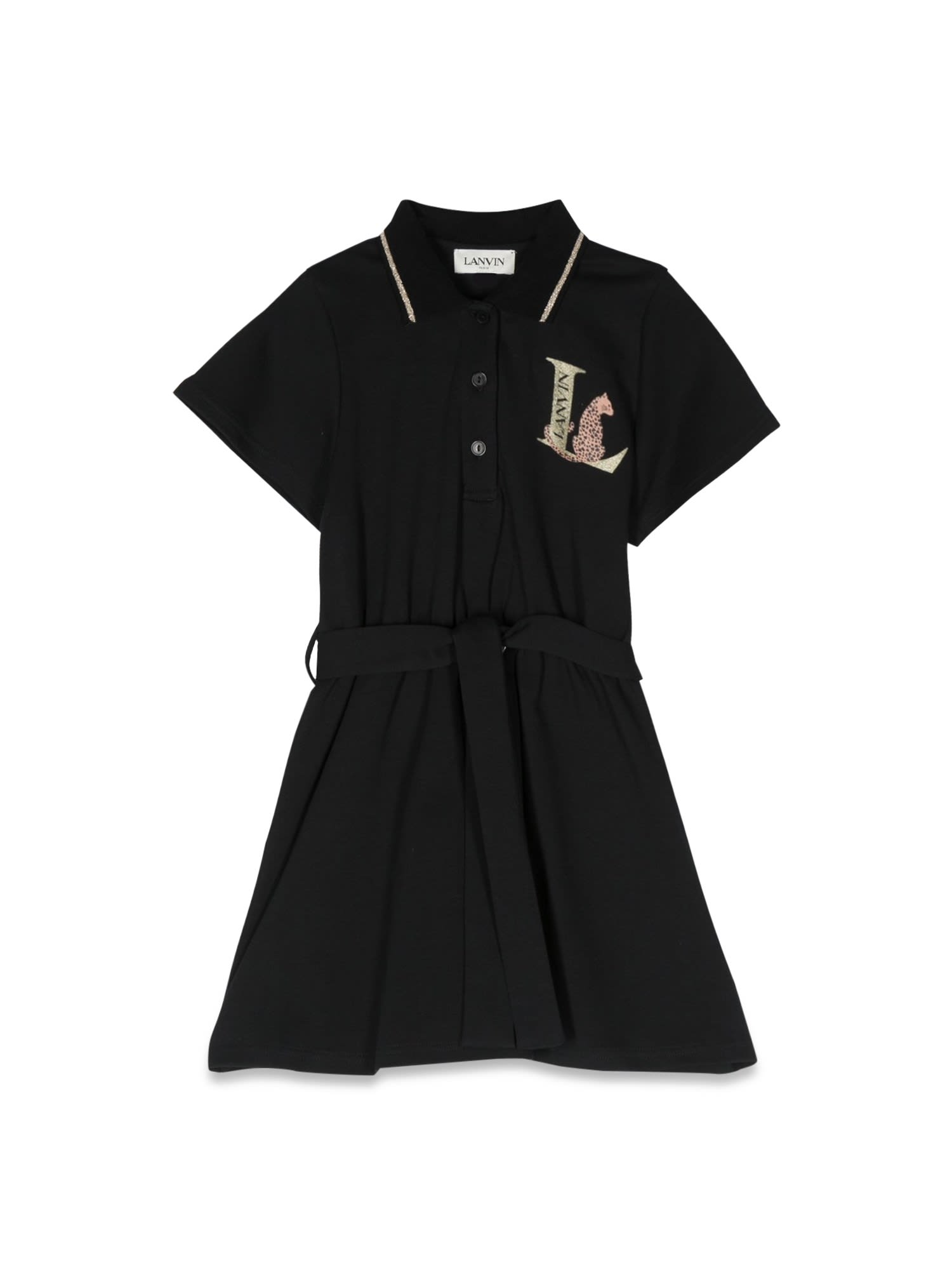 Lanvin Kids' Polo Shirt Dress With Belt In Nero