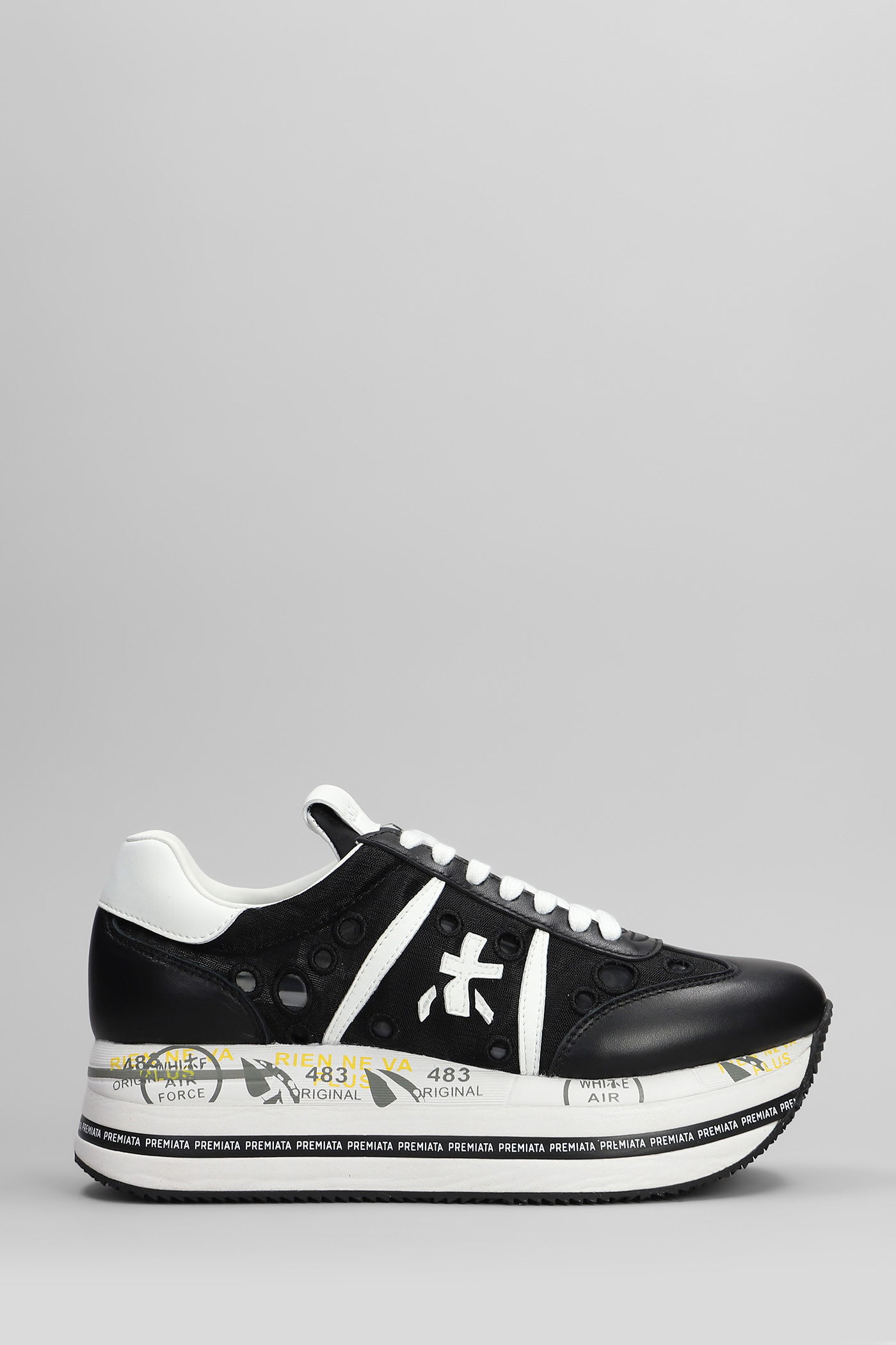 Premiata Beth Sneakers In Black Leather And Fabric In Black