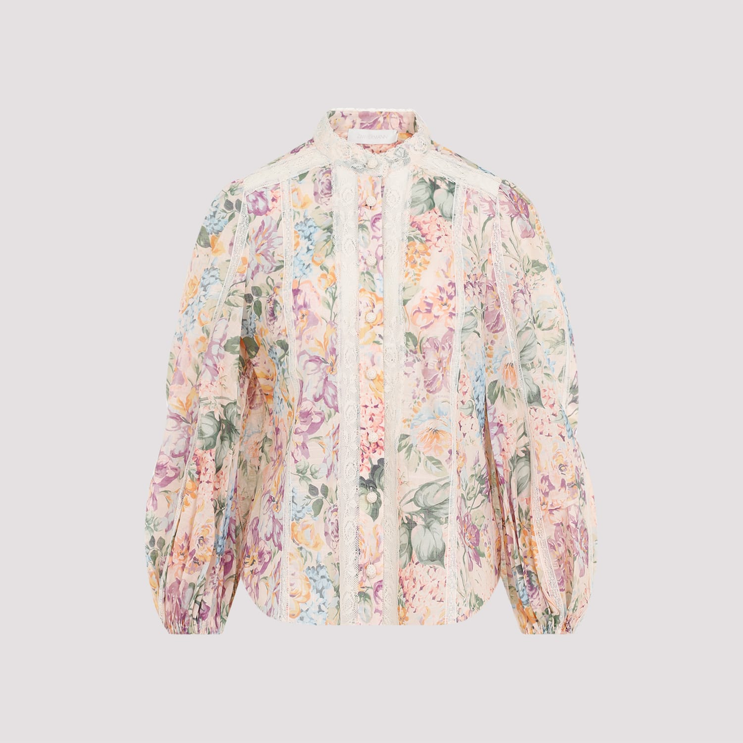 Shop Zimmermann Halliday Lace Trim Shirt In Multi Watercolour Floral