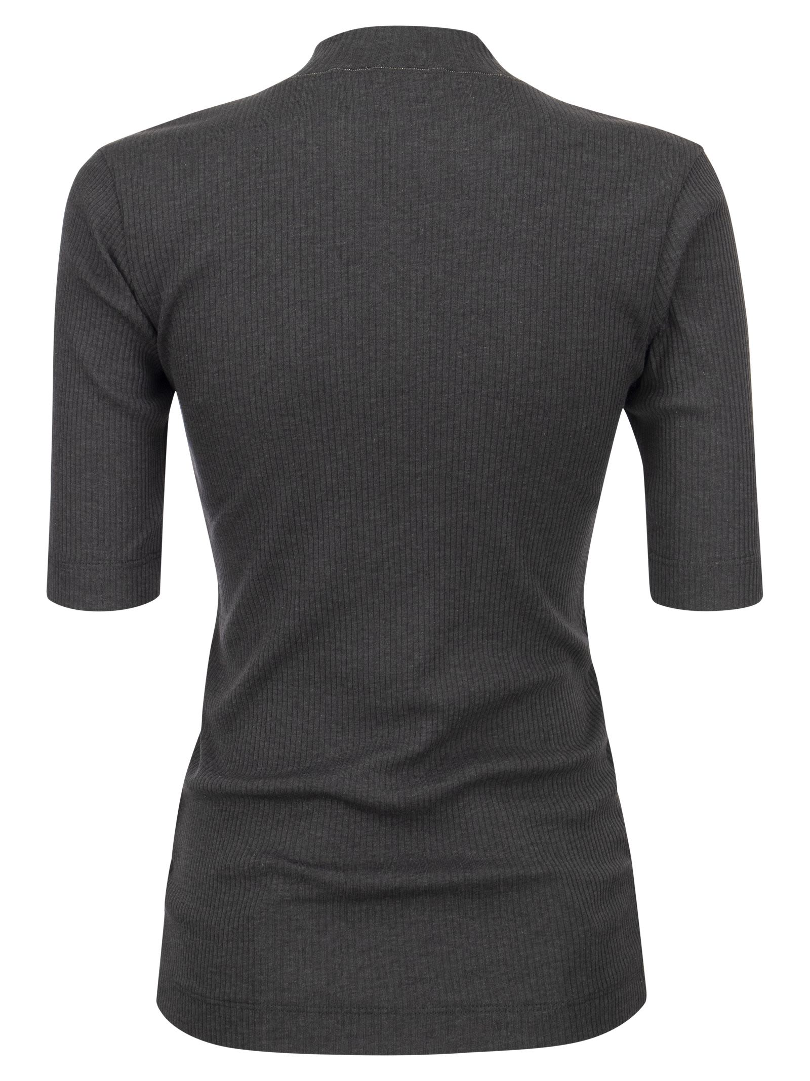 Ribbed Cotton Jersey T-shirt With Monile In Dark Grey