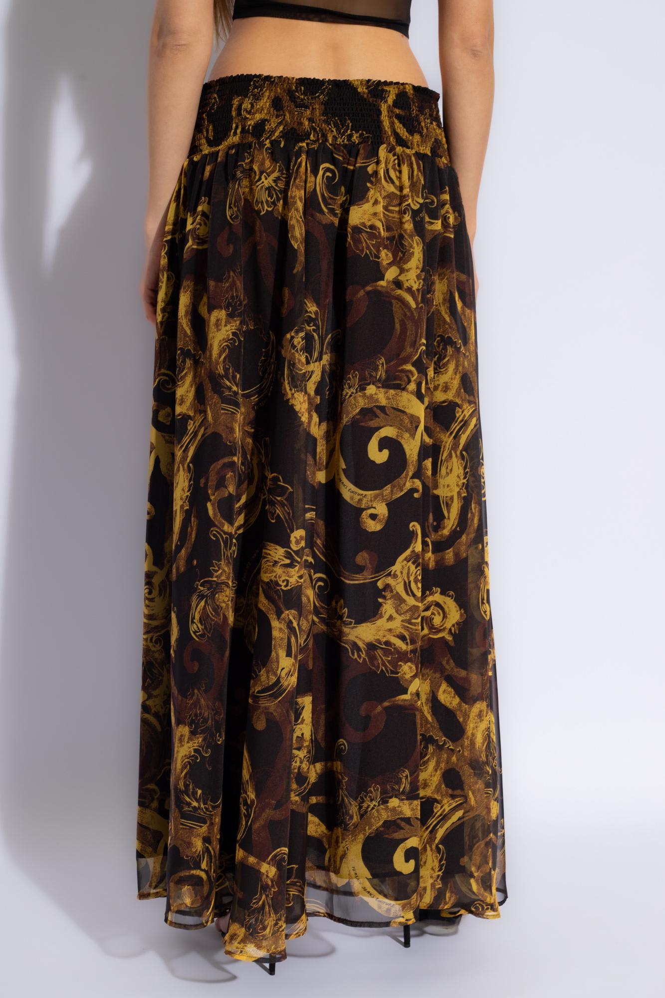 Shop Versace Jeans Couture Maxi Skirt In Black/gold