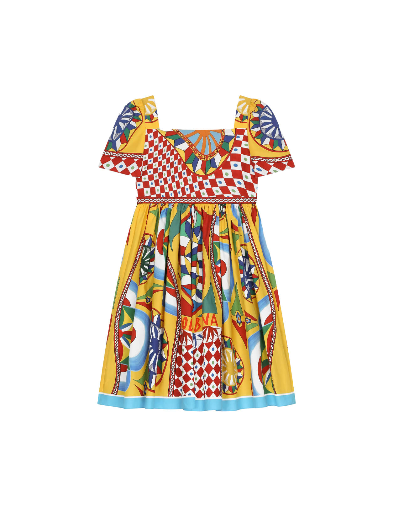 Dolce & Gabbana Kids' Short Sleeved Dress In Poplin With Cart Print In Multicolour