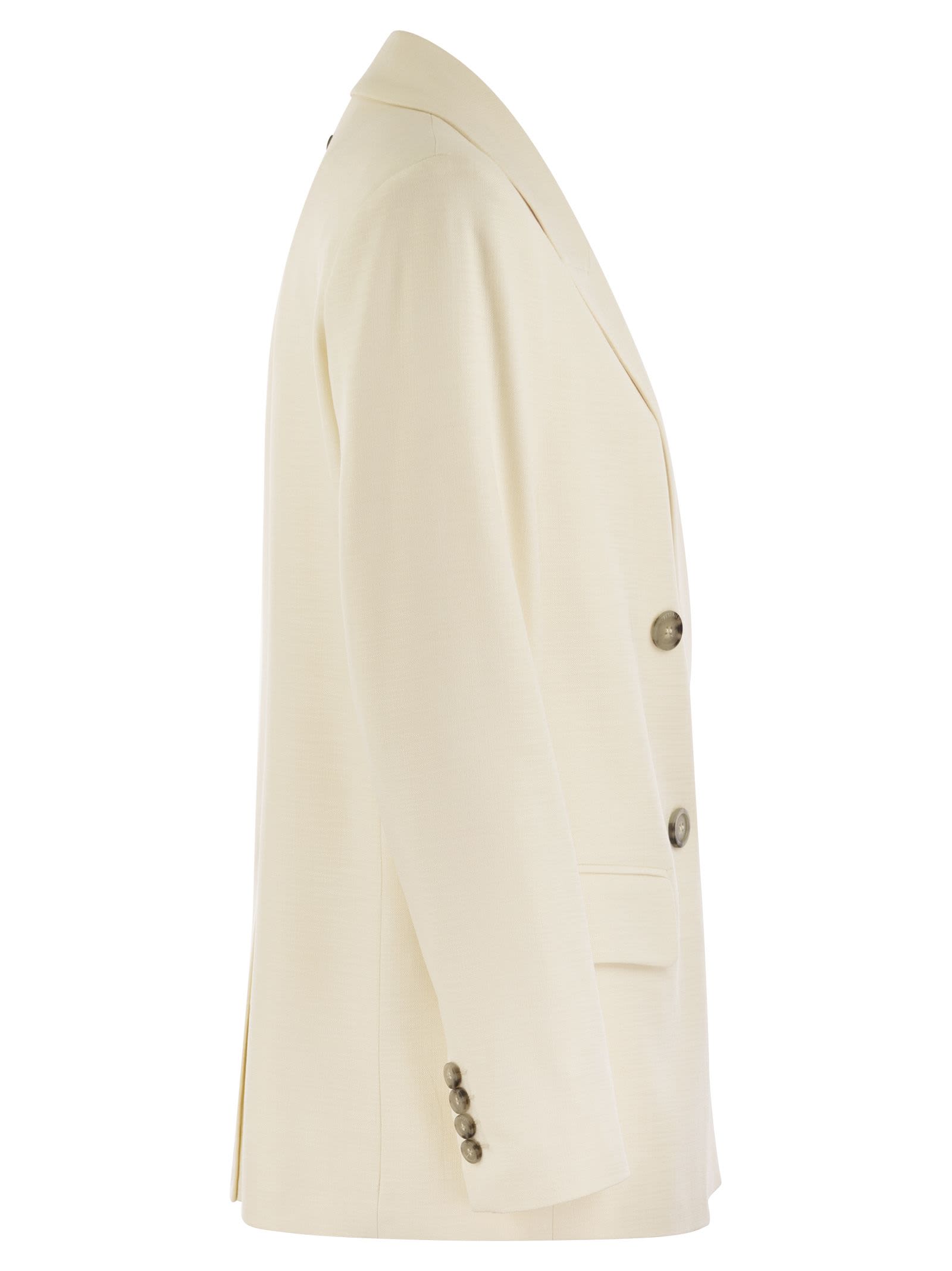 Shop Peserico Viscose Blend Double-breasted Blazer In Cream