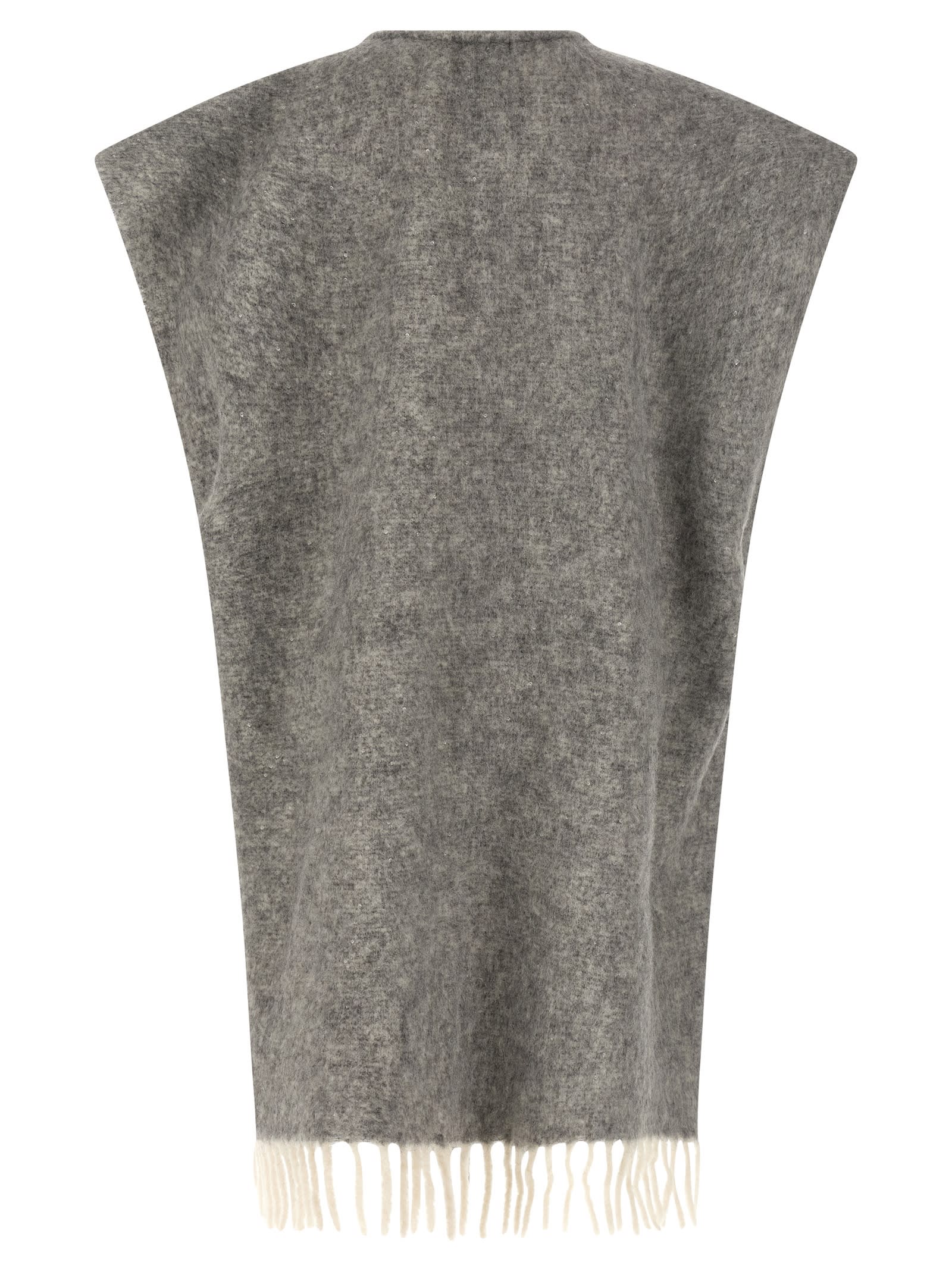 Peserico Grey Boucle Yarn Cape In Gray