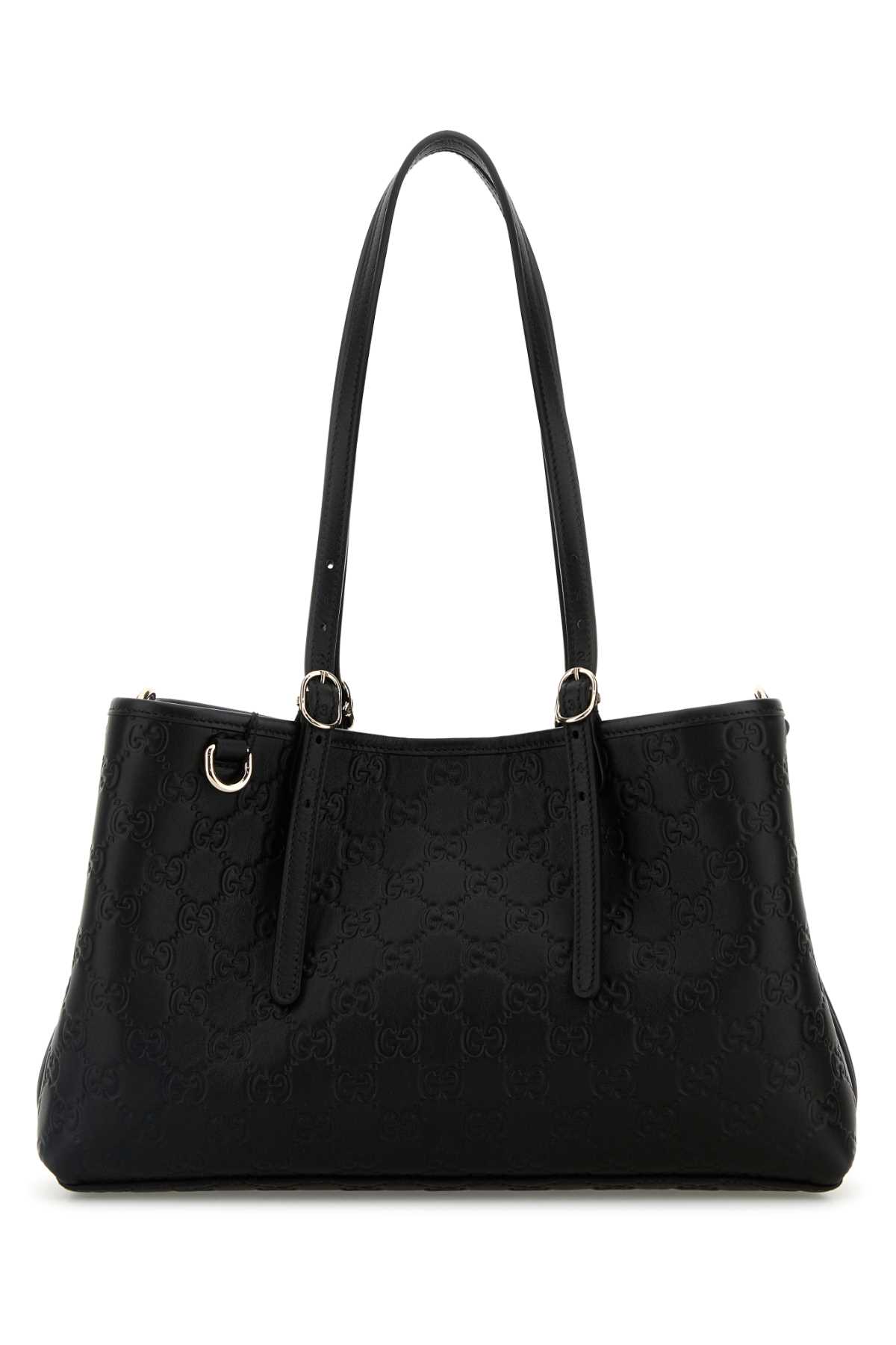 Gucci Black Leather Gg Emblem Shoulder Bag In Black