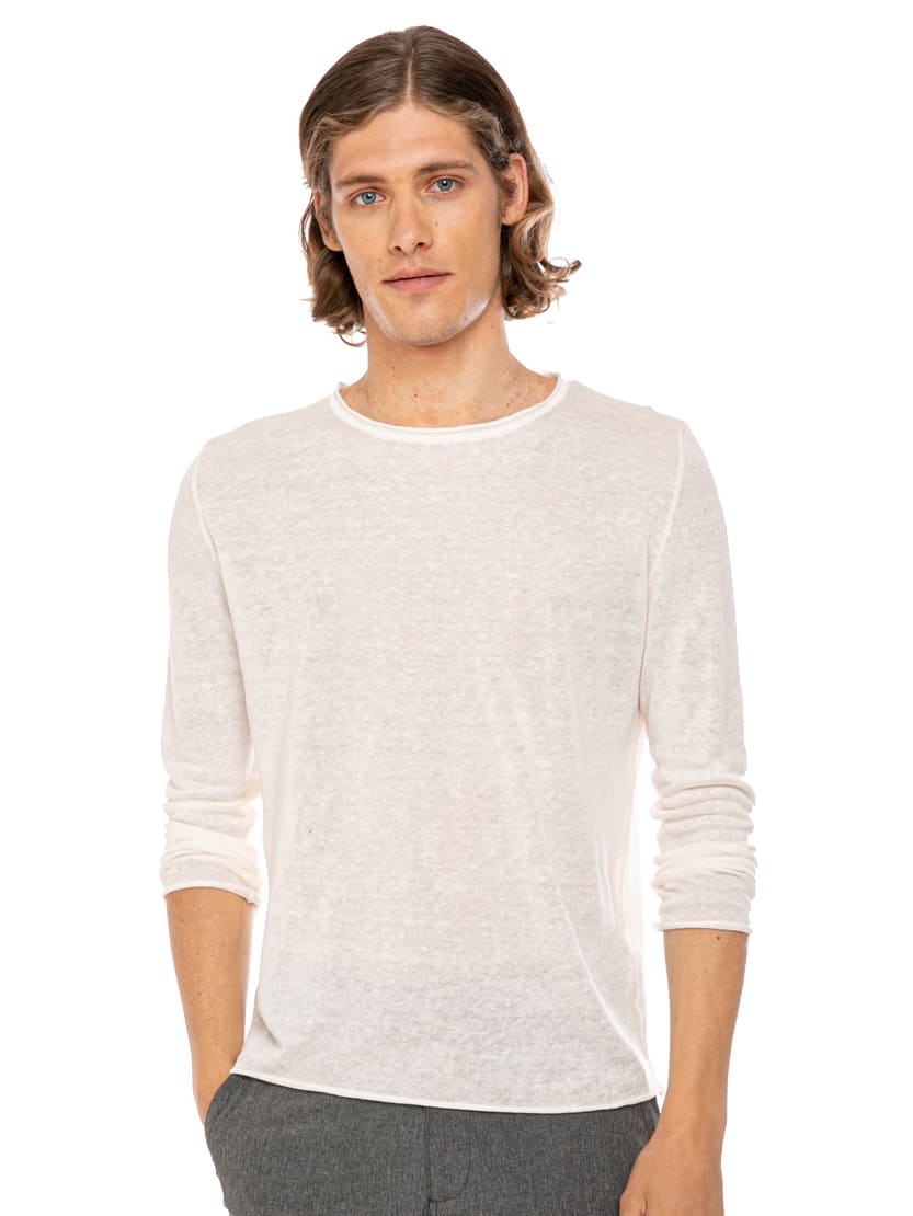 MC2 Saint Barth Off White Linen Man T-shirt Long Sleeves