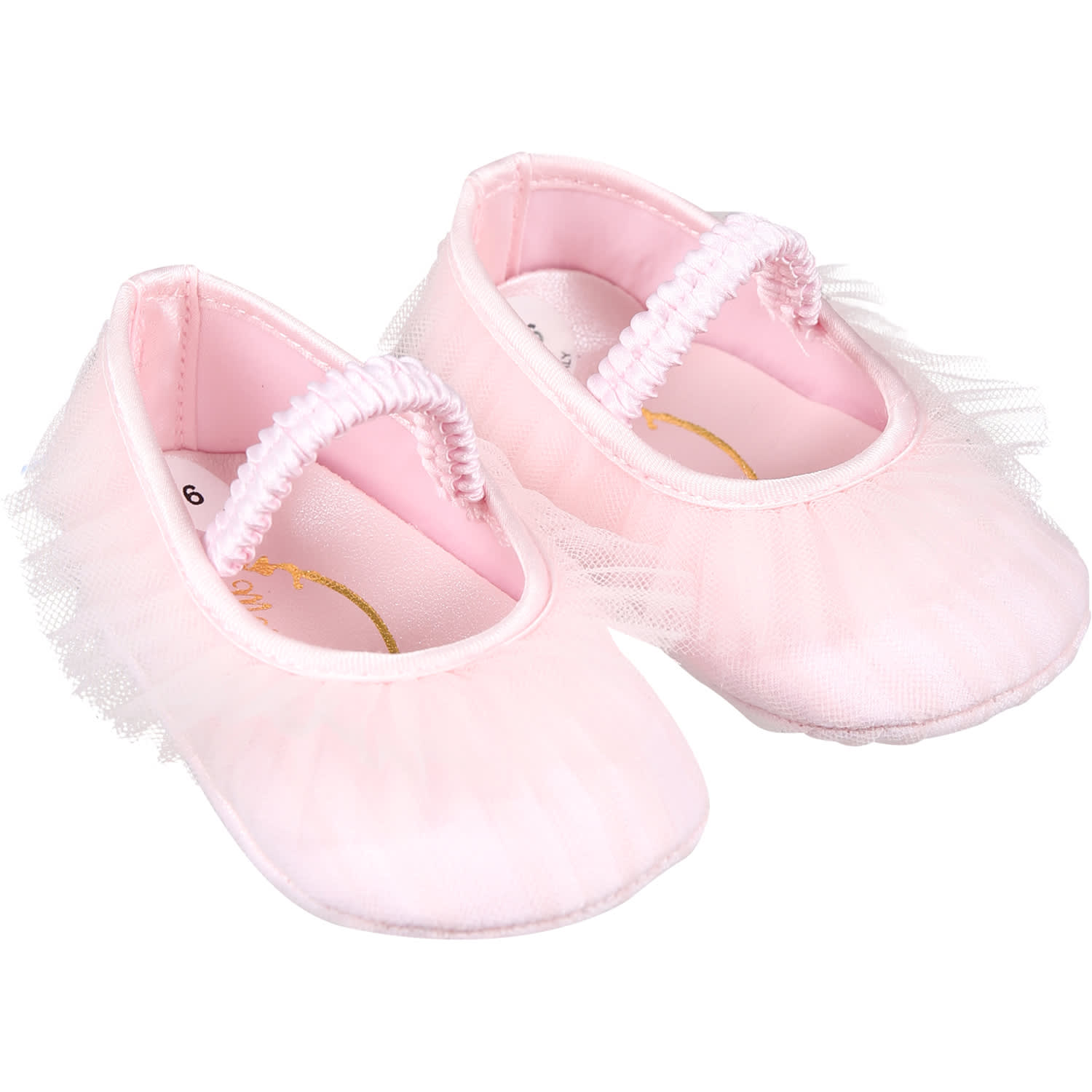 Shop Monnalisa Pink Ballet Flats For Baby Girl With Tulle