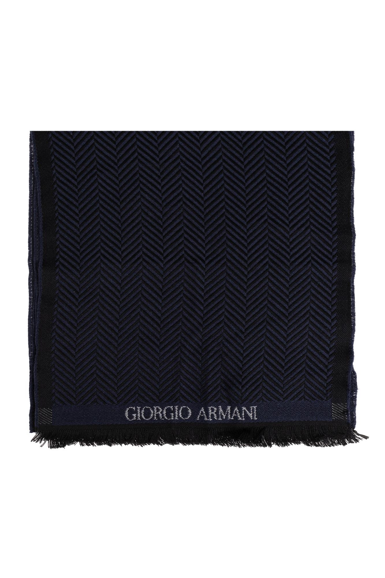 Shop Giorgio Armani Herringbone Pattern Scarf In Blue