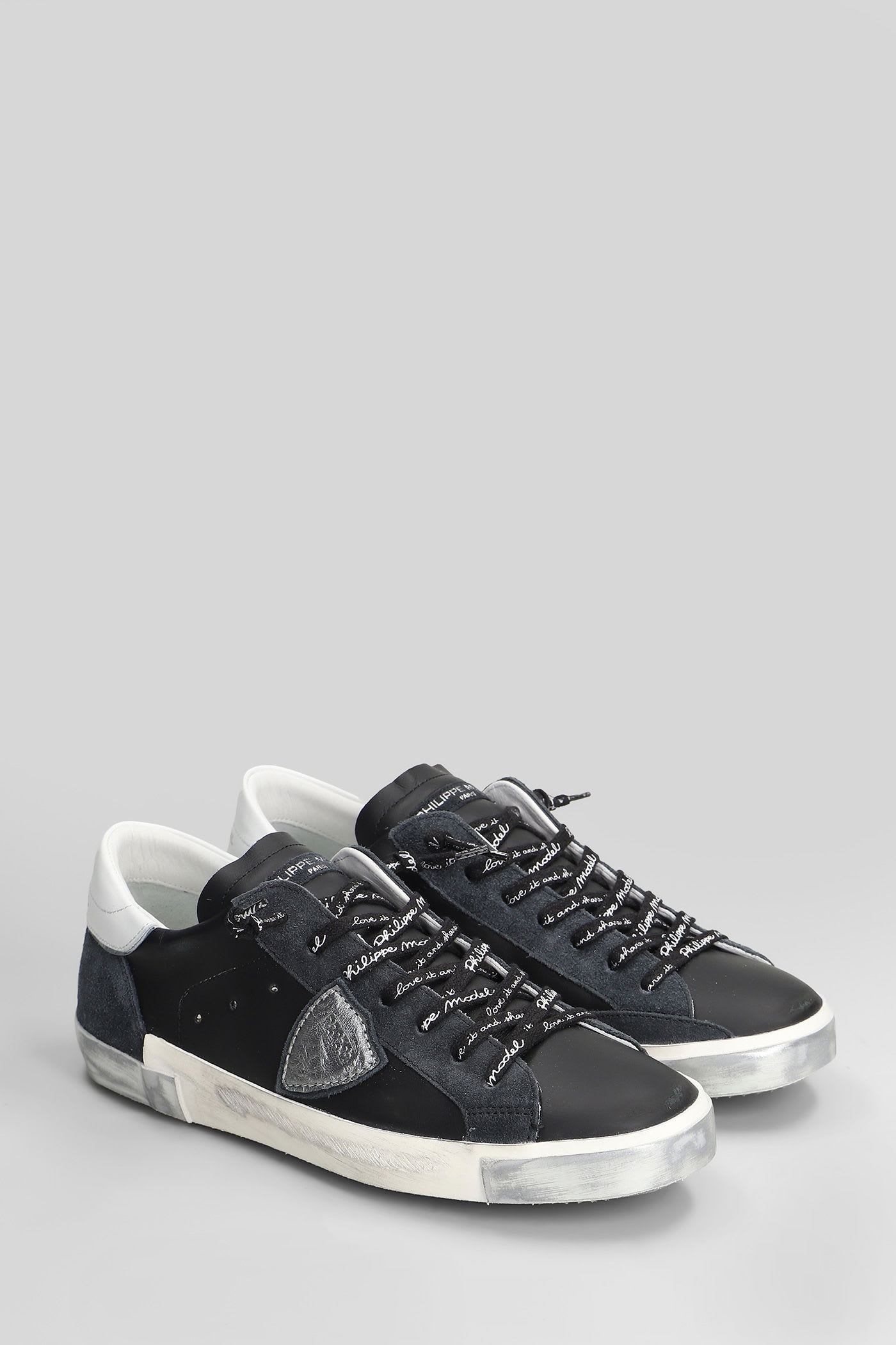 Philippe Model Prsx Low Sneakers In Black Suede And Leather In Black