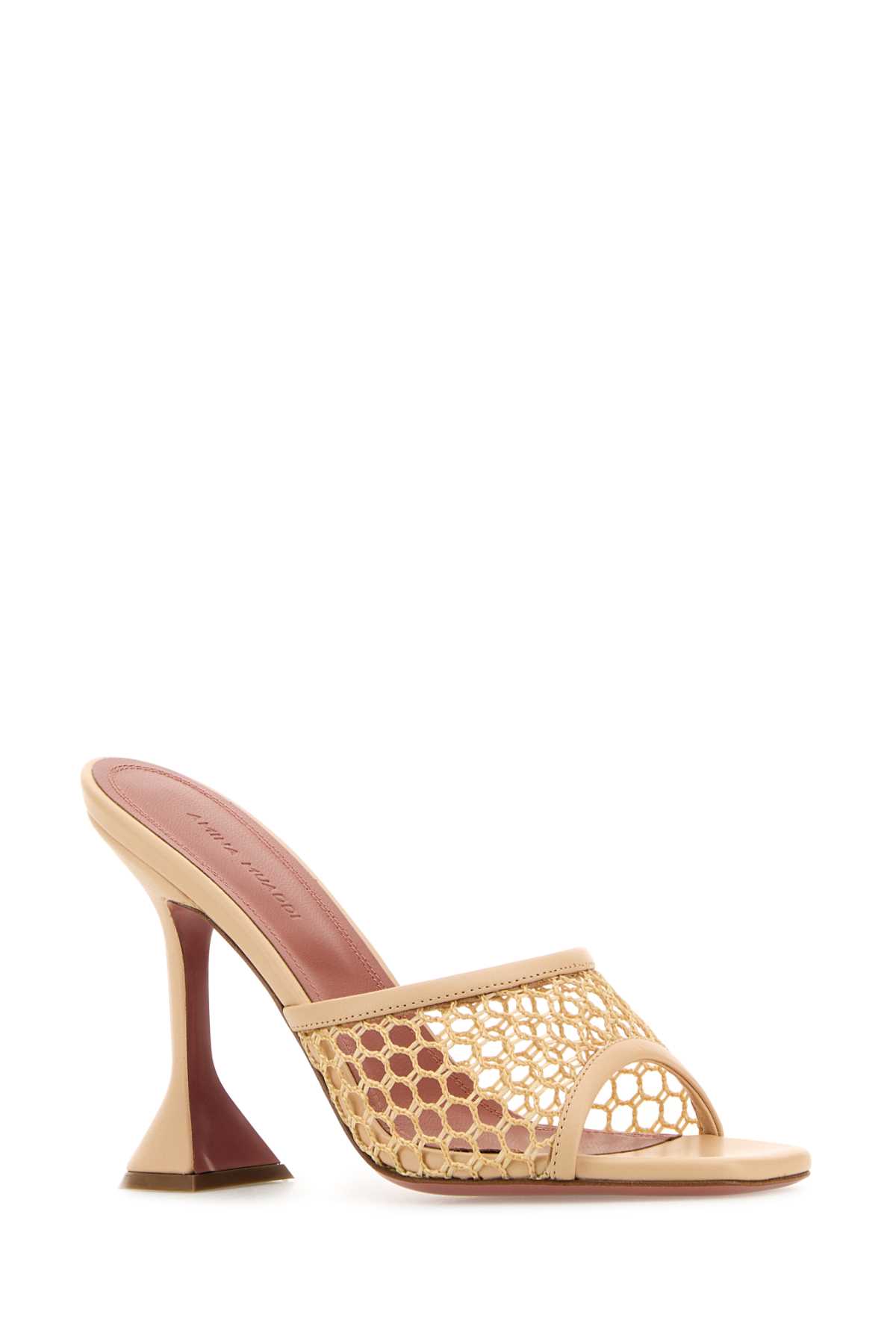 Shop Amina Muaddi Skin Pink Leather And Mesh Lupita Net Mules In Beige