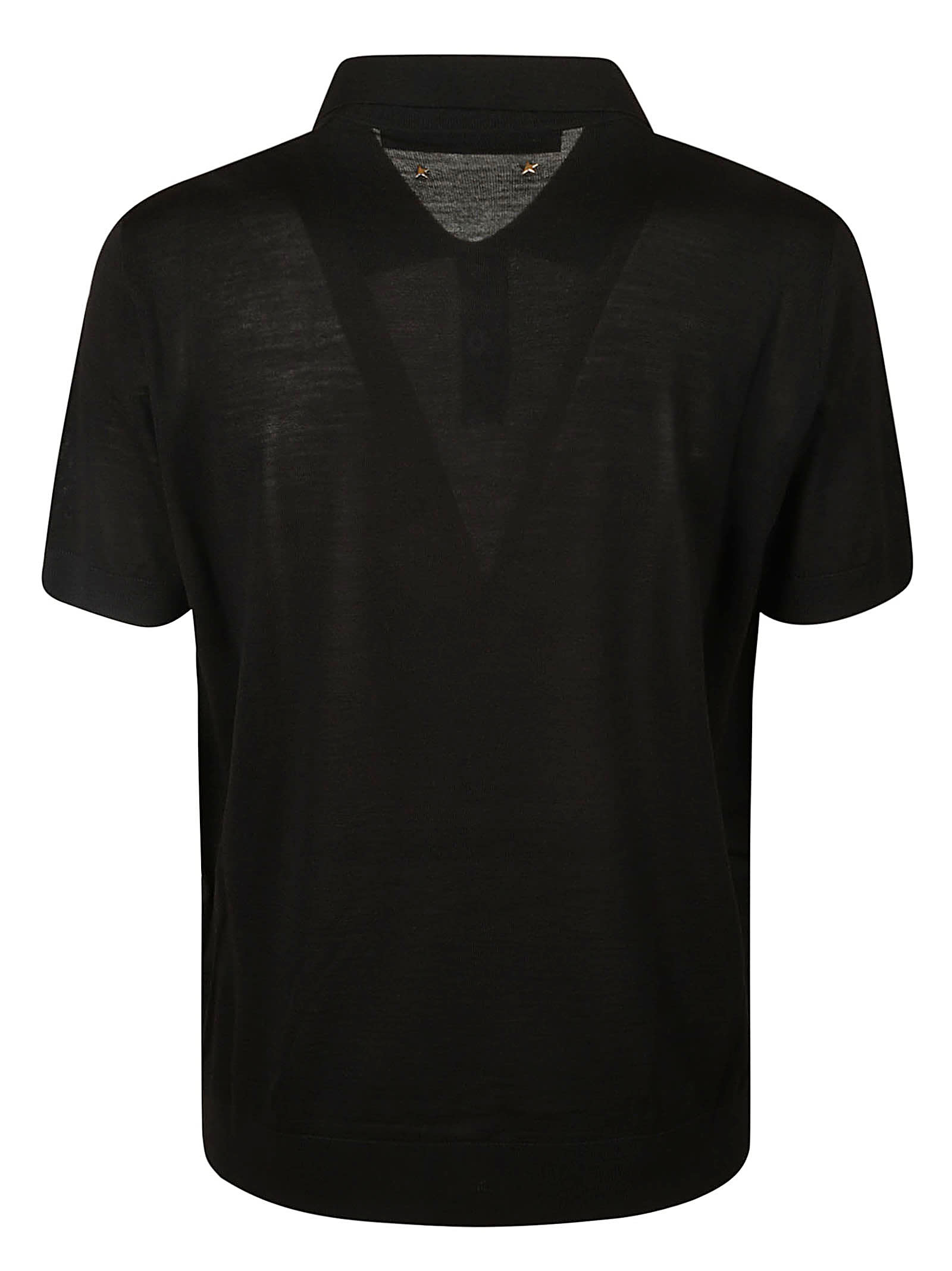 Golden Goose Black Polo With Short Sleeves And Ribbed Hem In Virgin Wool Man In Black