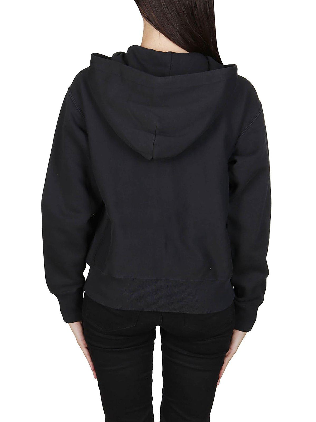 Shop Polo Ralph Lauren Logo Embroidered Zip-up Hoodie  In Black