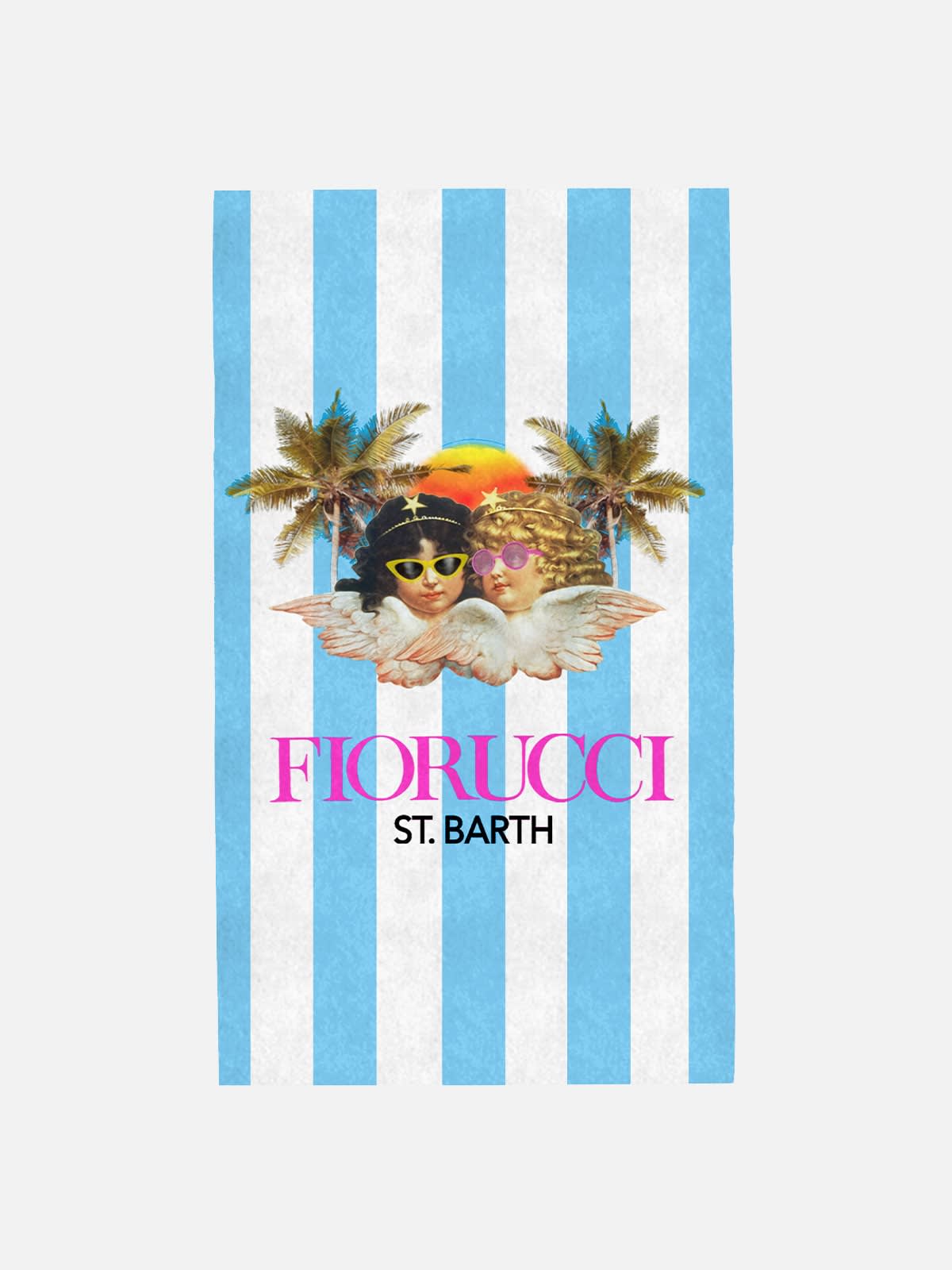 Mc2 Saint Barth Soft Terry Beach Towel With Fiorucci Angels Print Fiorucci Special Edition In Blue
