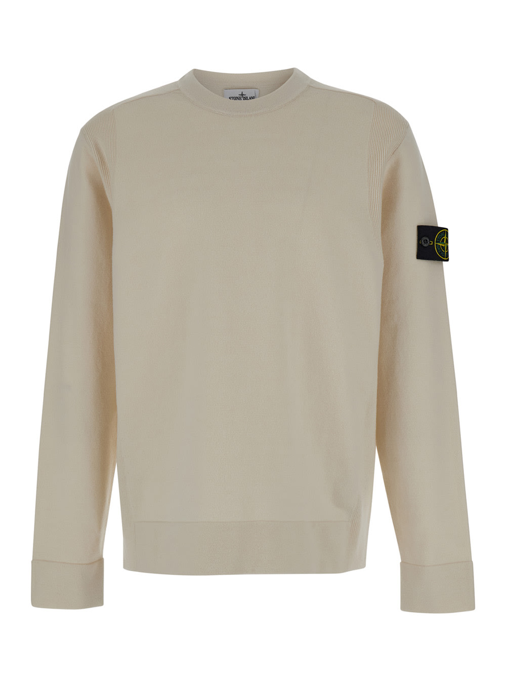 Stone Island White Sweater With Logo Patch In Wool Man