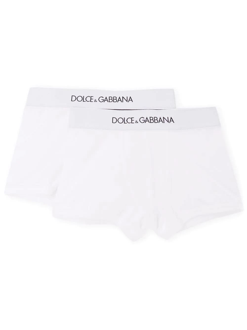 Dolce & Gabbana Kids' White Jersey Bi-pack Boxer With Logo Elastic Band