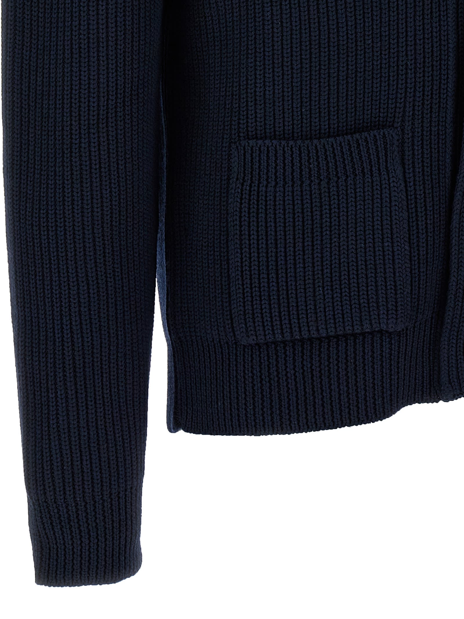 Tom Ford Silk Cardigan With Front Pockets And Shawl Collar In Blue