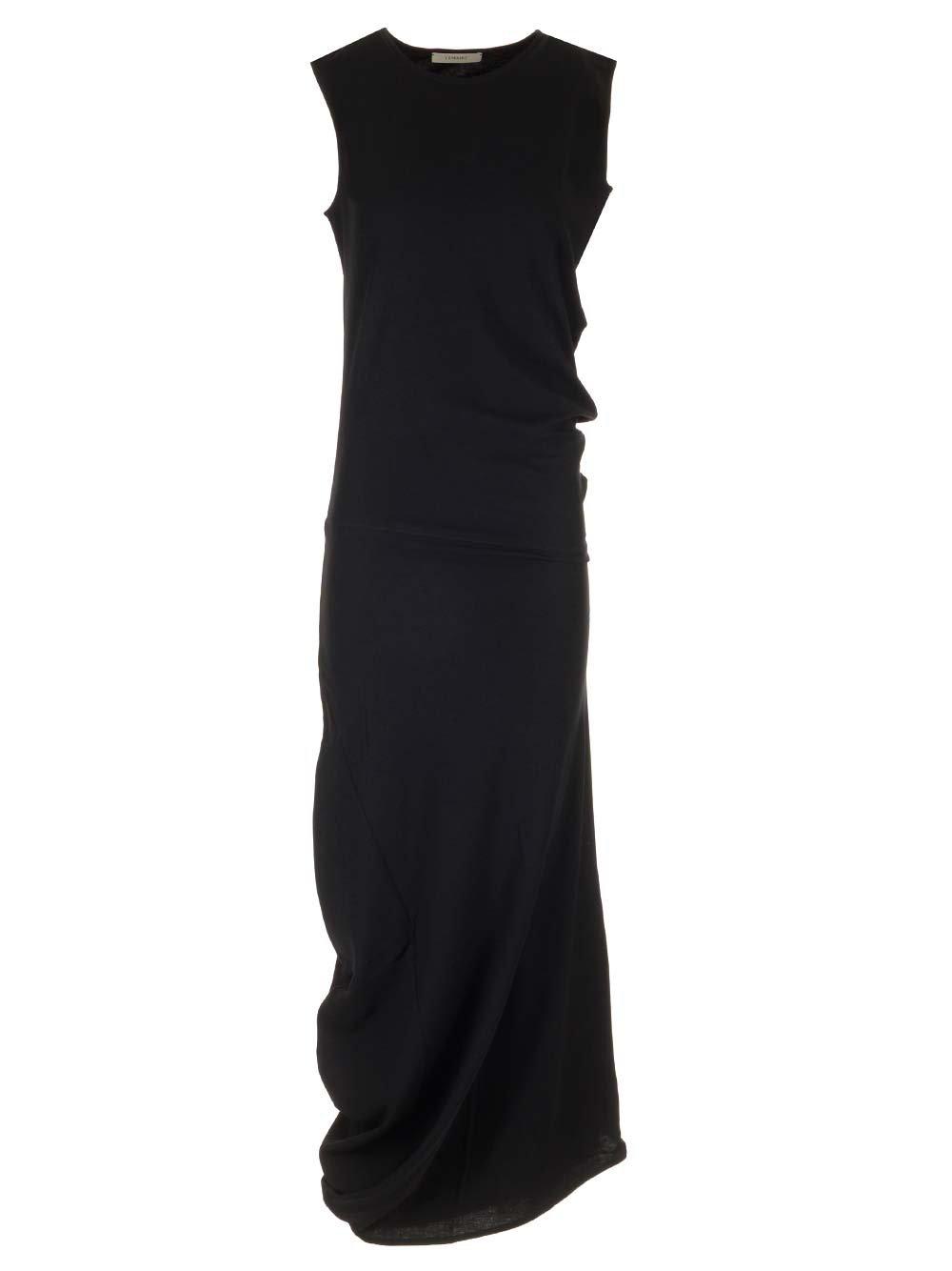 Shop Lemaire Draped Crepe Sleeveless Maxi Dress In Black